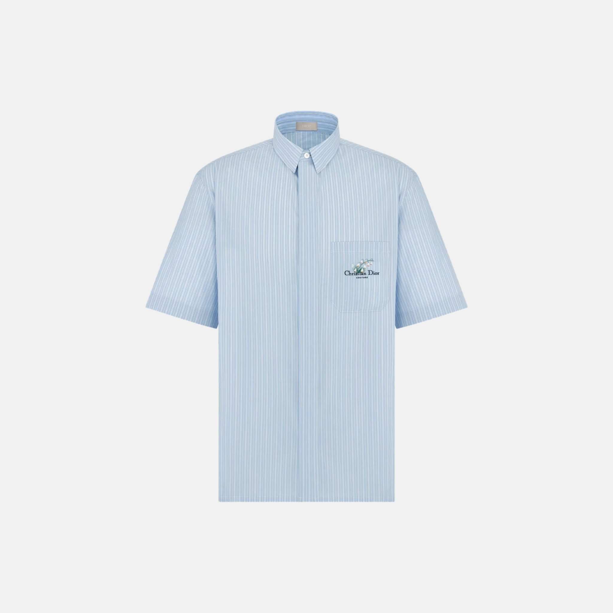 Dior Striped Short Sleeved Shirt With Lily Of The Valley Embroidery, Front