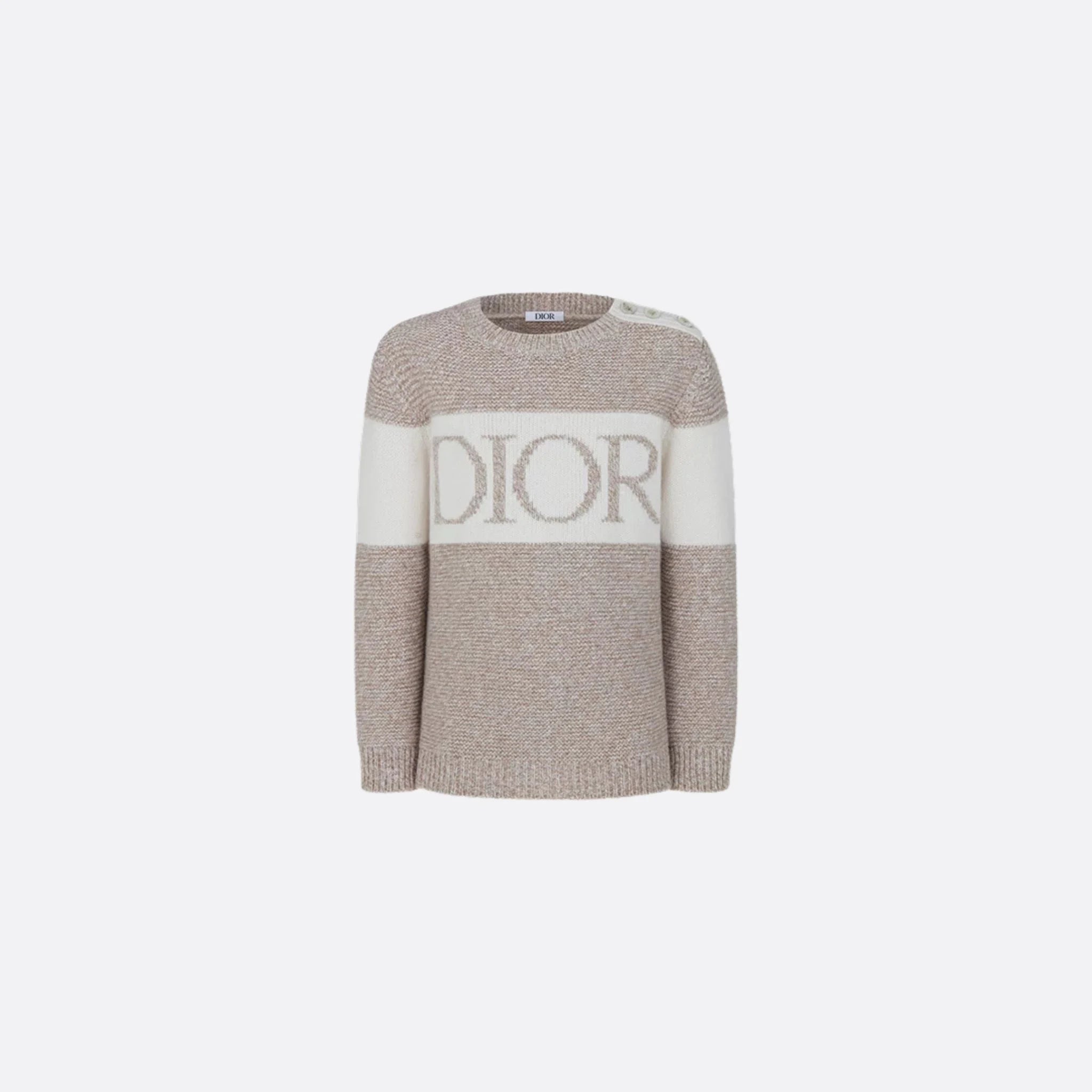 Dior Sweater in Heathered Beige & Ivory Wool Cashmere Knit, Front