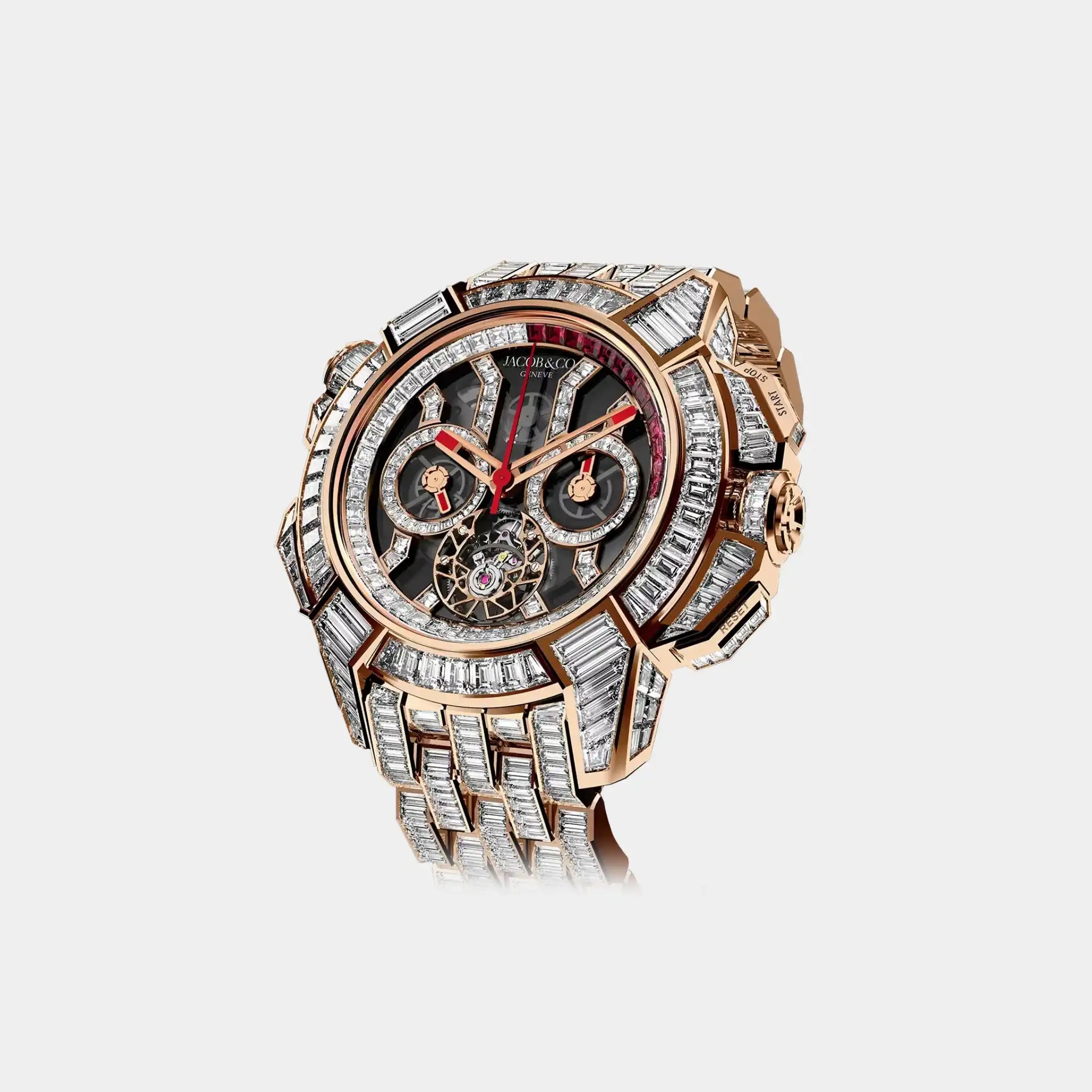 Jacob & Co. Epic X Chrono Tourbillon Baguette Black Crystal Bracelet, Front