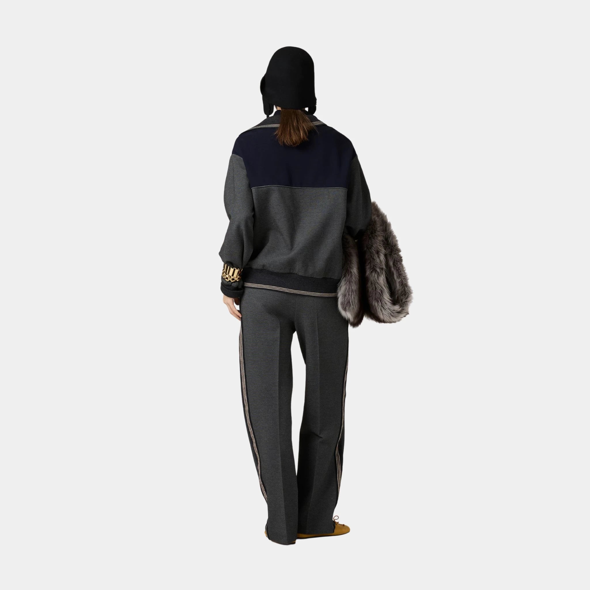 Miu Miu Fabric Stitch Knit Pants, Anthracite Gray, Model, Back