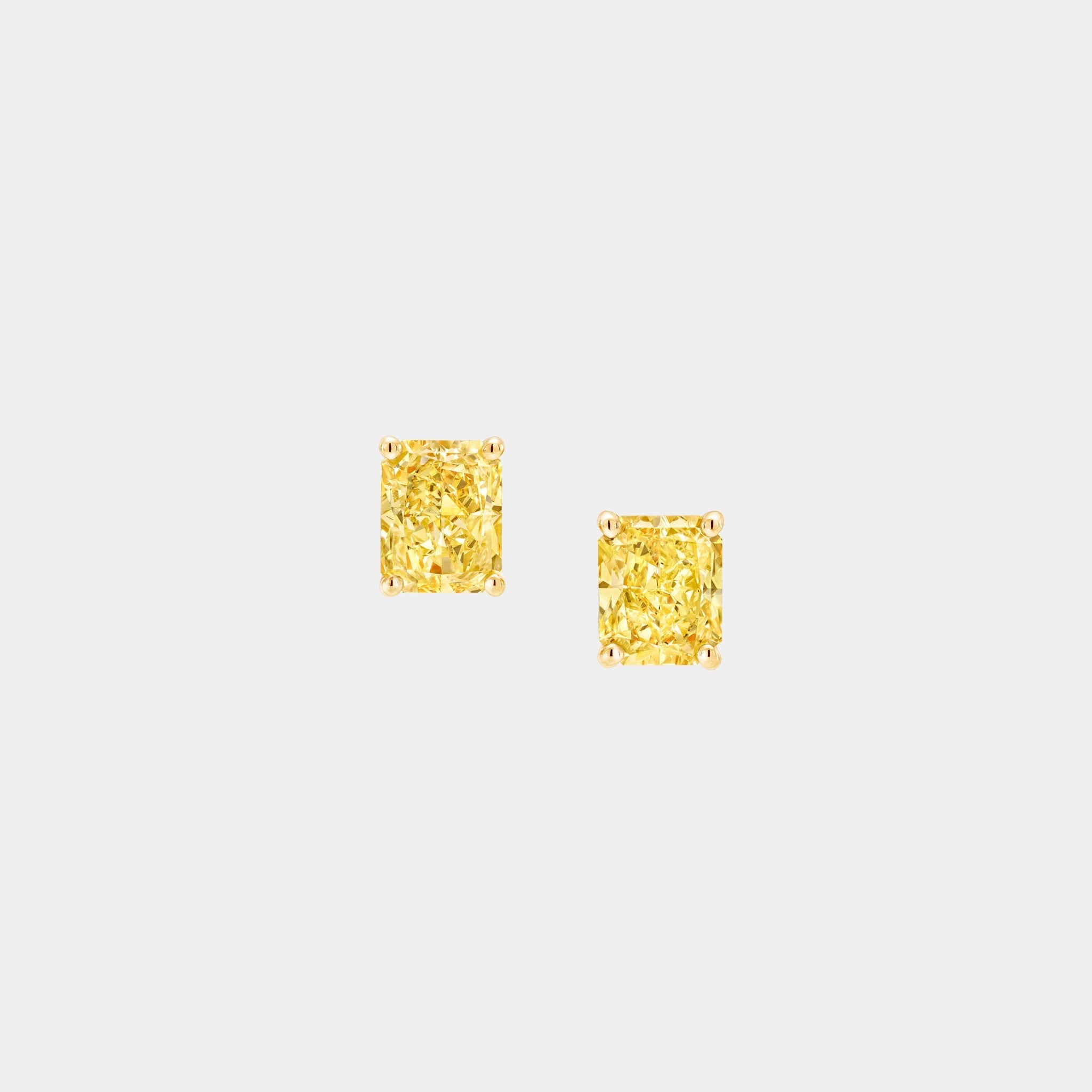 Fancy Intense Yellow Radiant Cut Diamond Stud Earrings, Front