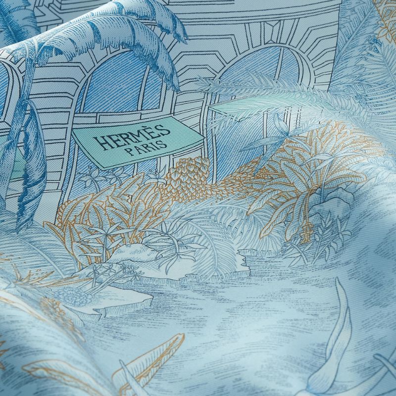 Hermes Faubourg Tropical Detail scarf 45, Pale Blue, Close
