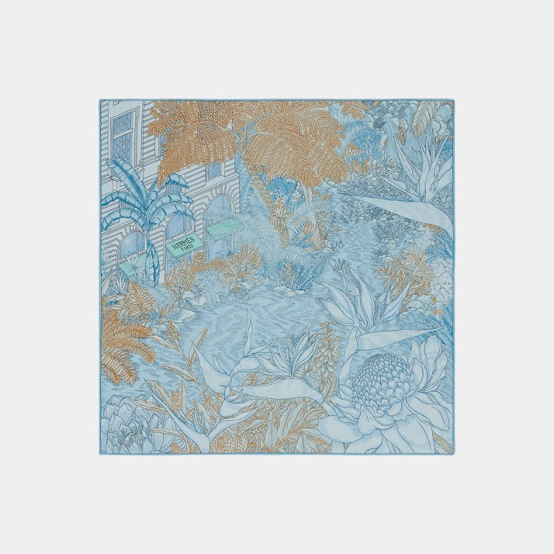 Hermes Faubourg Tropical Detail scarf 45, Pale Blue, Front