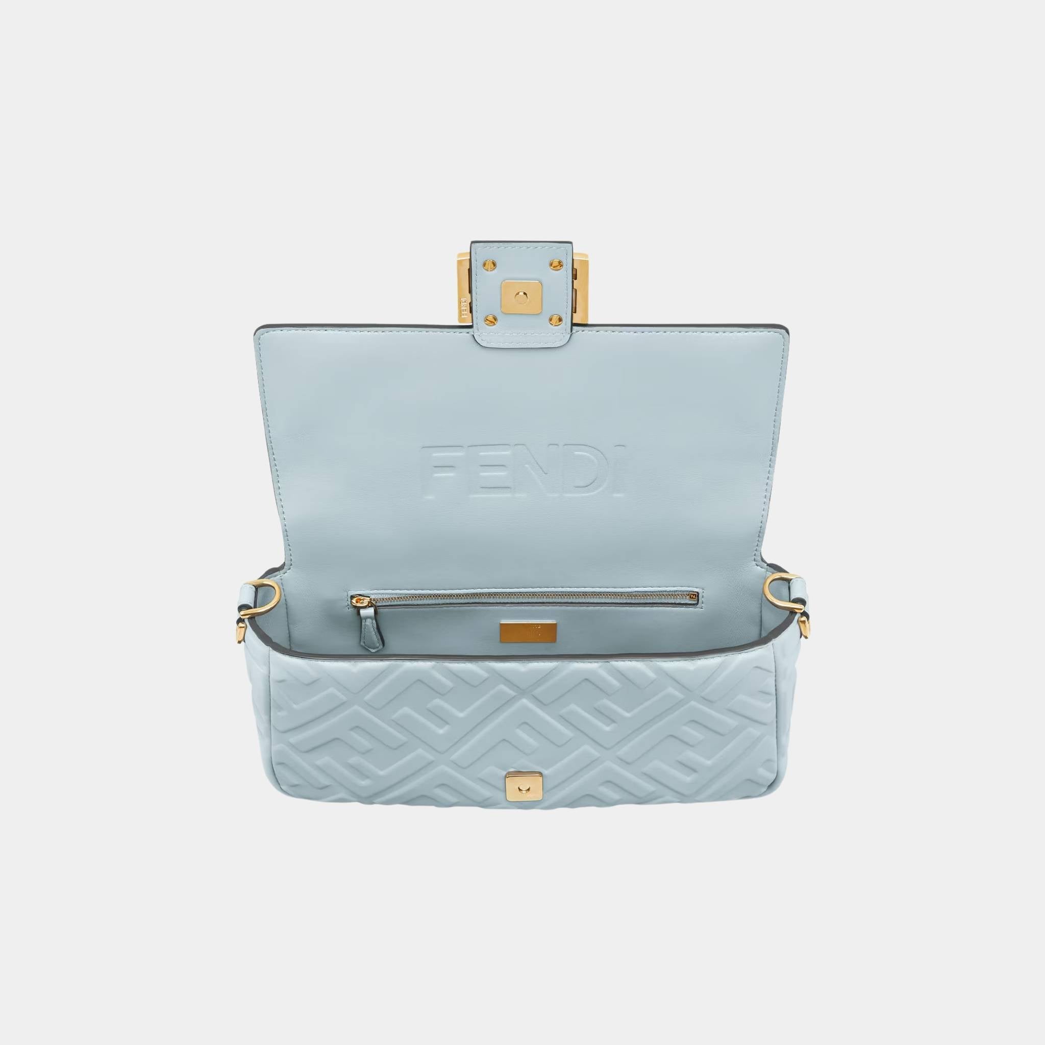 Fendi Baguette Bag In Leather, Light Blue, Top