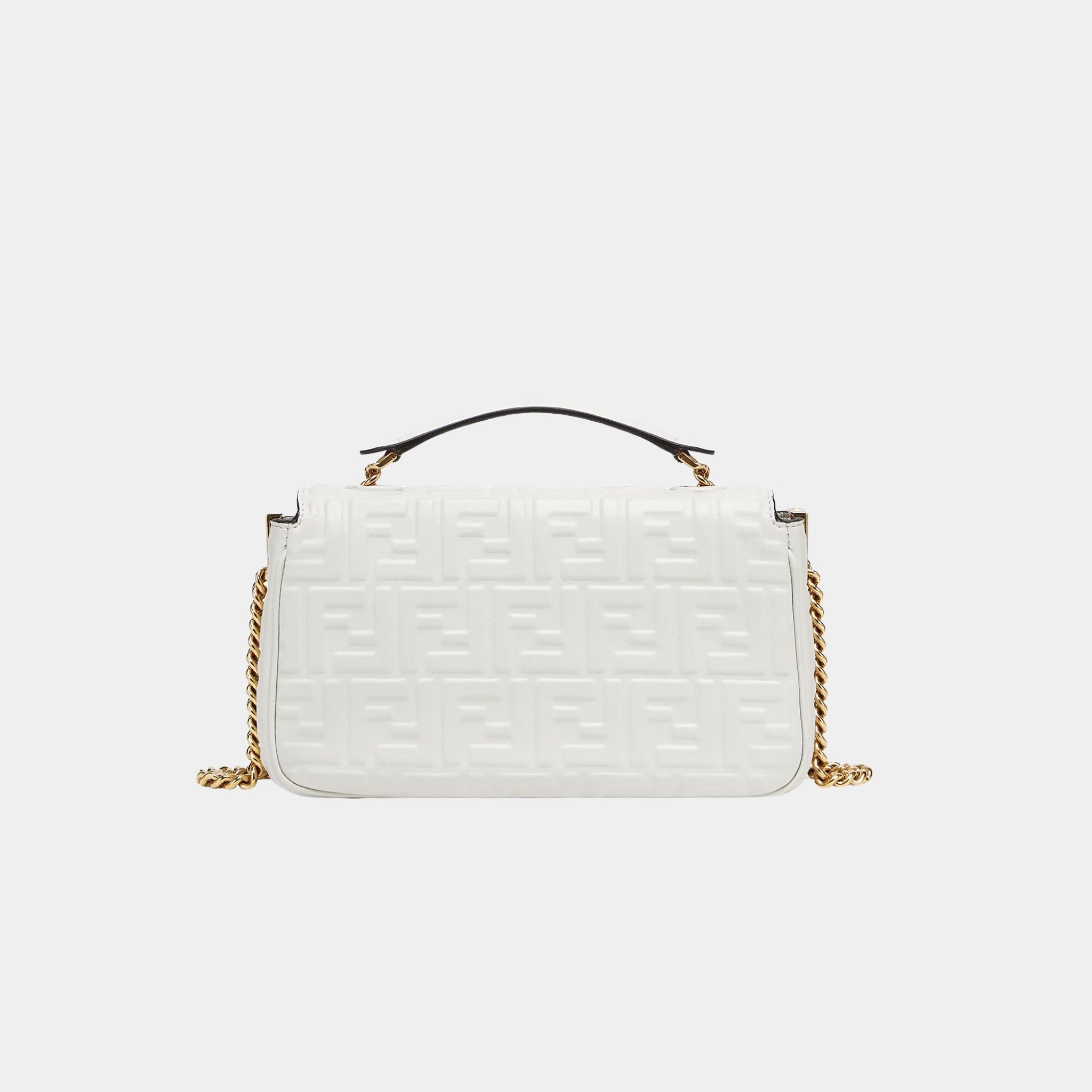 Fendi Baguette Chain Midi Nappa Bag With FF Pattern, White, Back