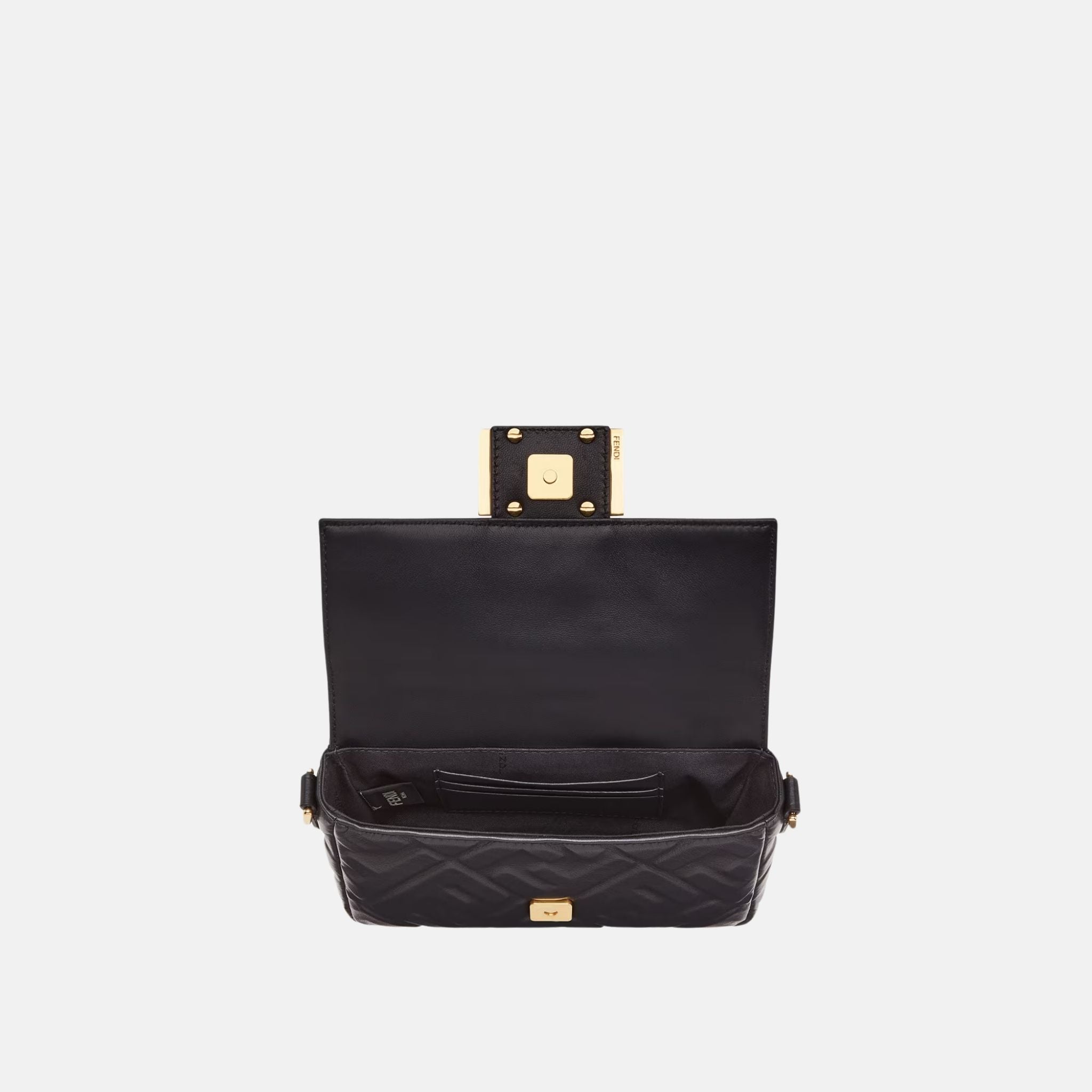 Fendi Baguette Mini Bag In Nappa Leather, Black, Inside