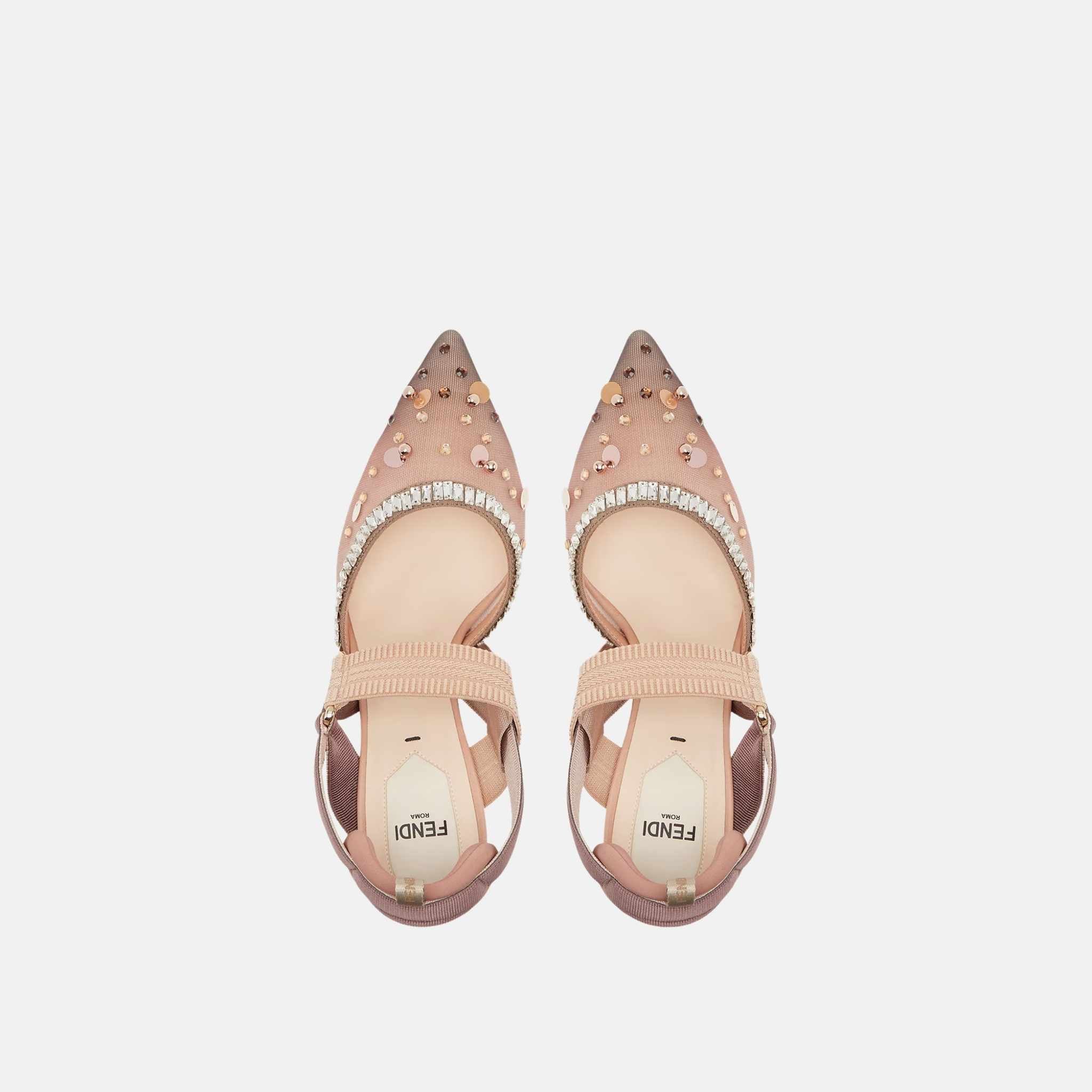 Fendi Colibri High Heeled Slingbacks In Pink Mesh & Crystals, Top