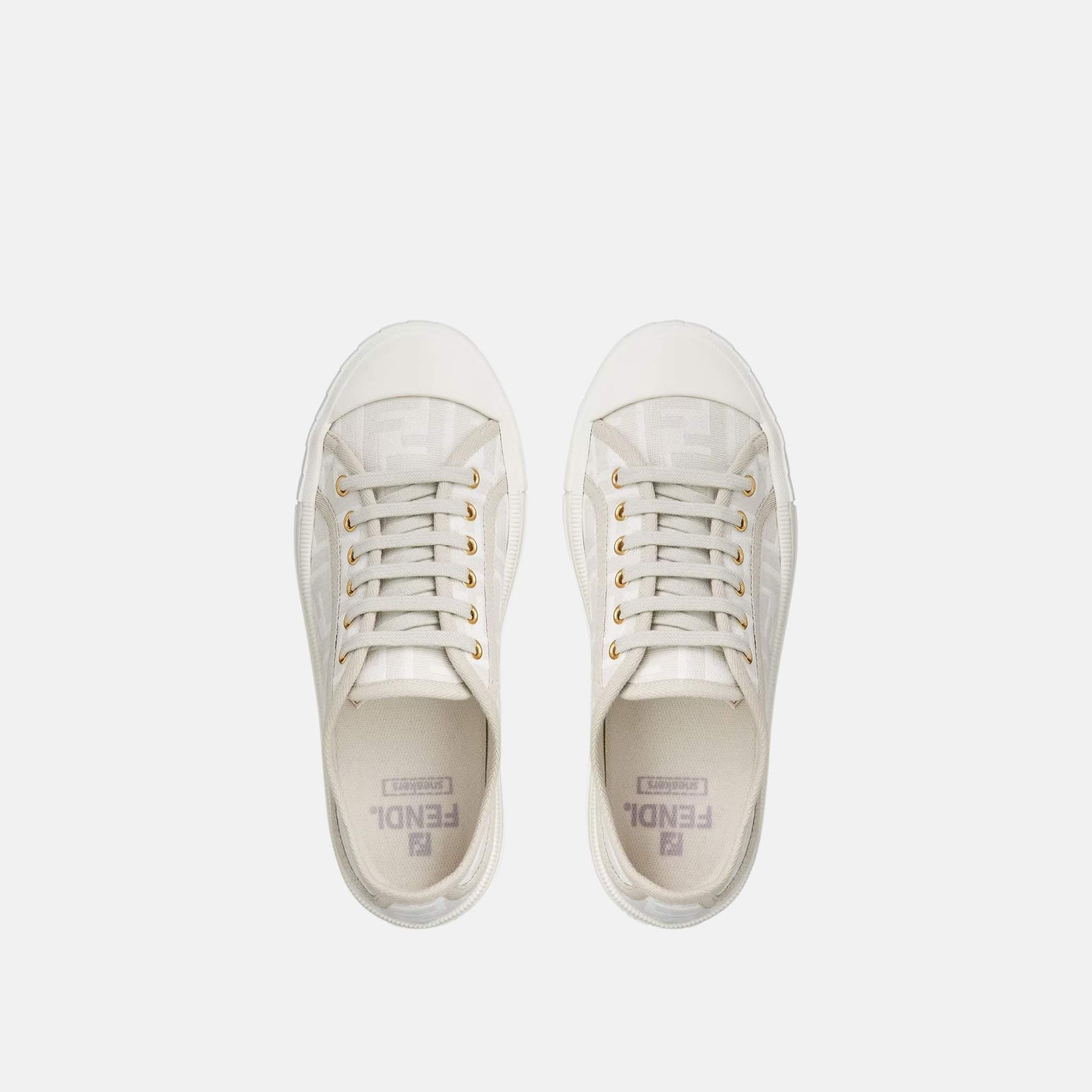 Fendi Domino Low Tops In FF Fabric, White, Top