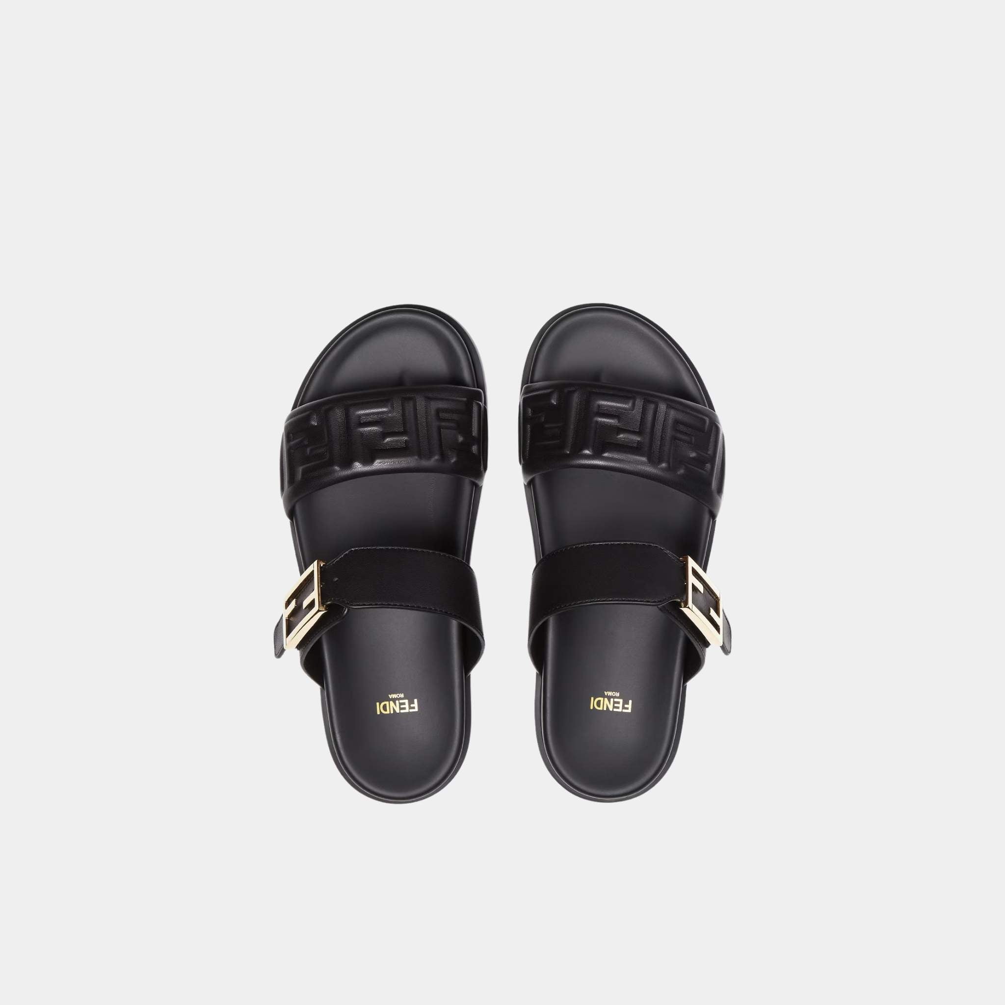 Fendi Feel Slides In Black Nappa Leather, Top