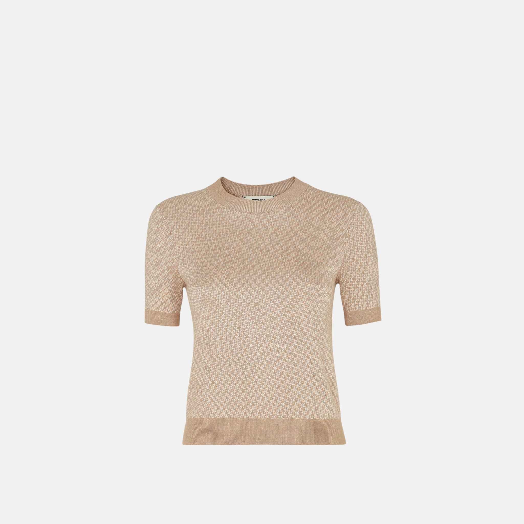 Fendi Jumper In FF Silk And Wool, Brown, Front