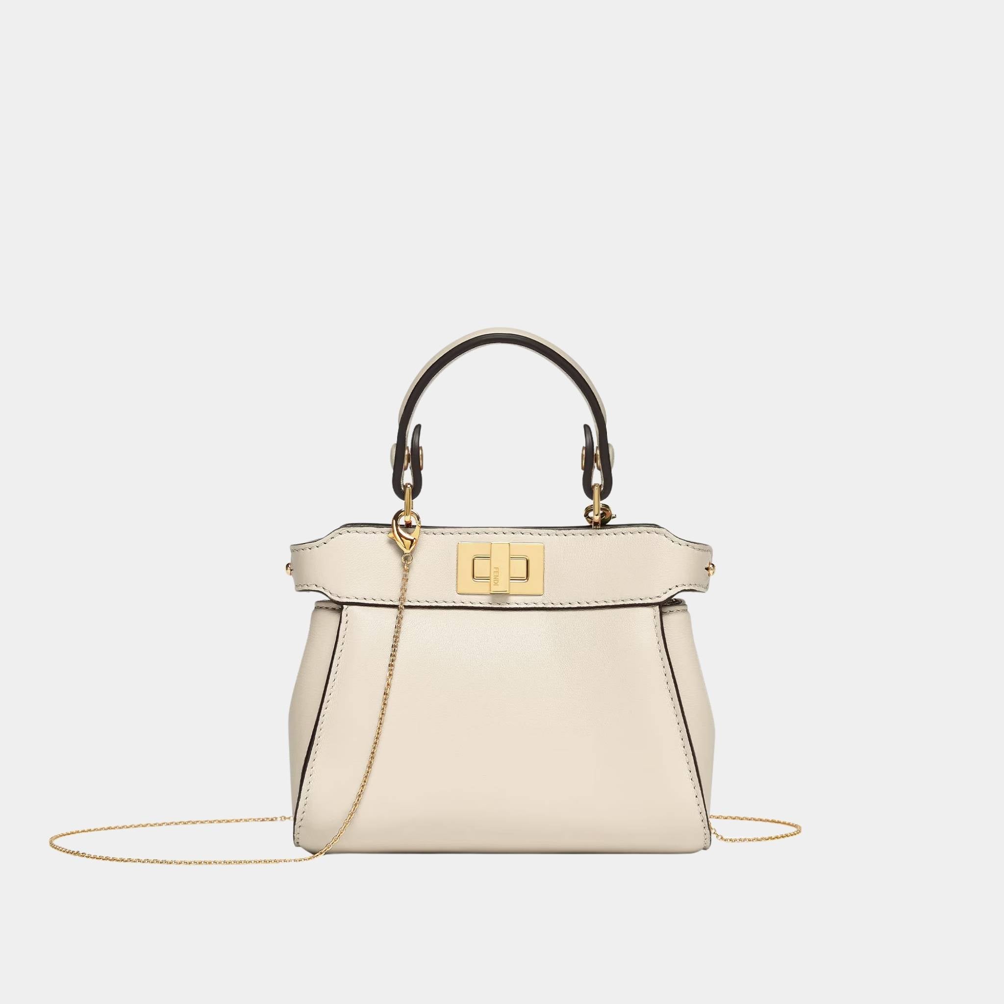 Fendi Nano Peekaboo Nappa Leather Bag, White, Front