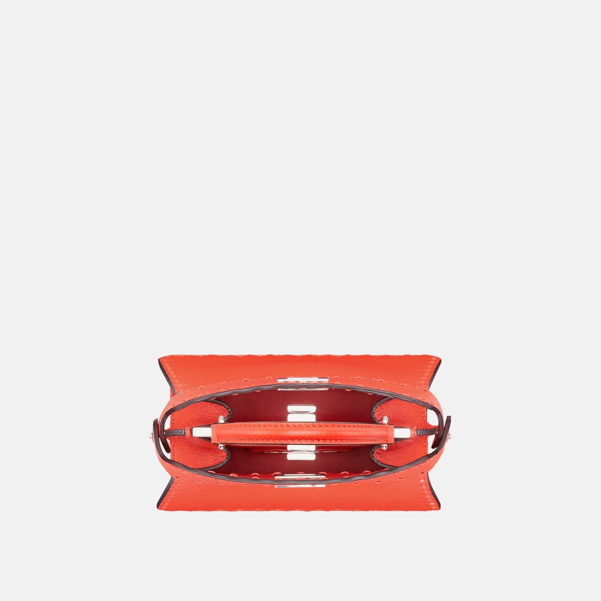 Fendi Peekaboo ISeeU Petite Selleria Bag, Orange Red, Inside