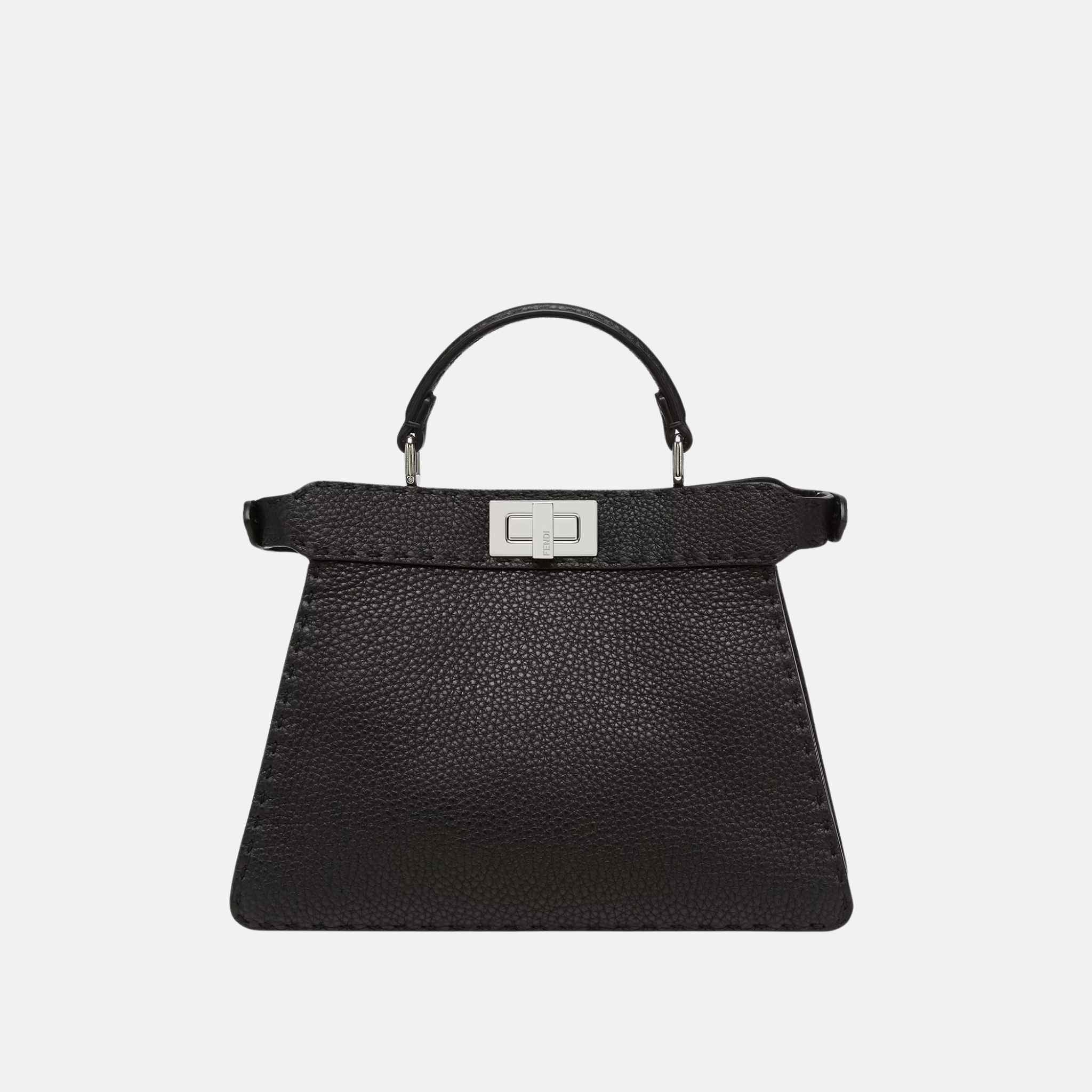 Fendi Peekaboo ISeeU Small Selleria Bag With 1254 Hand-Sewn Stitches, Black, Front