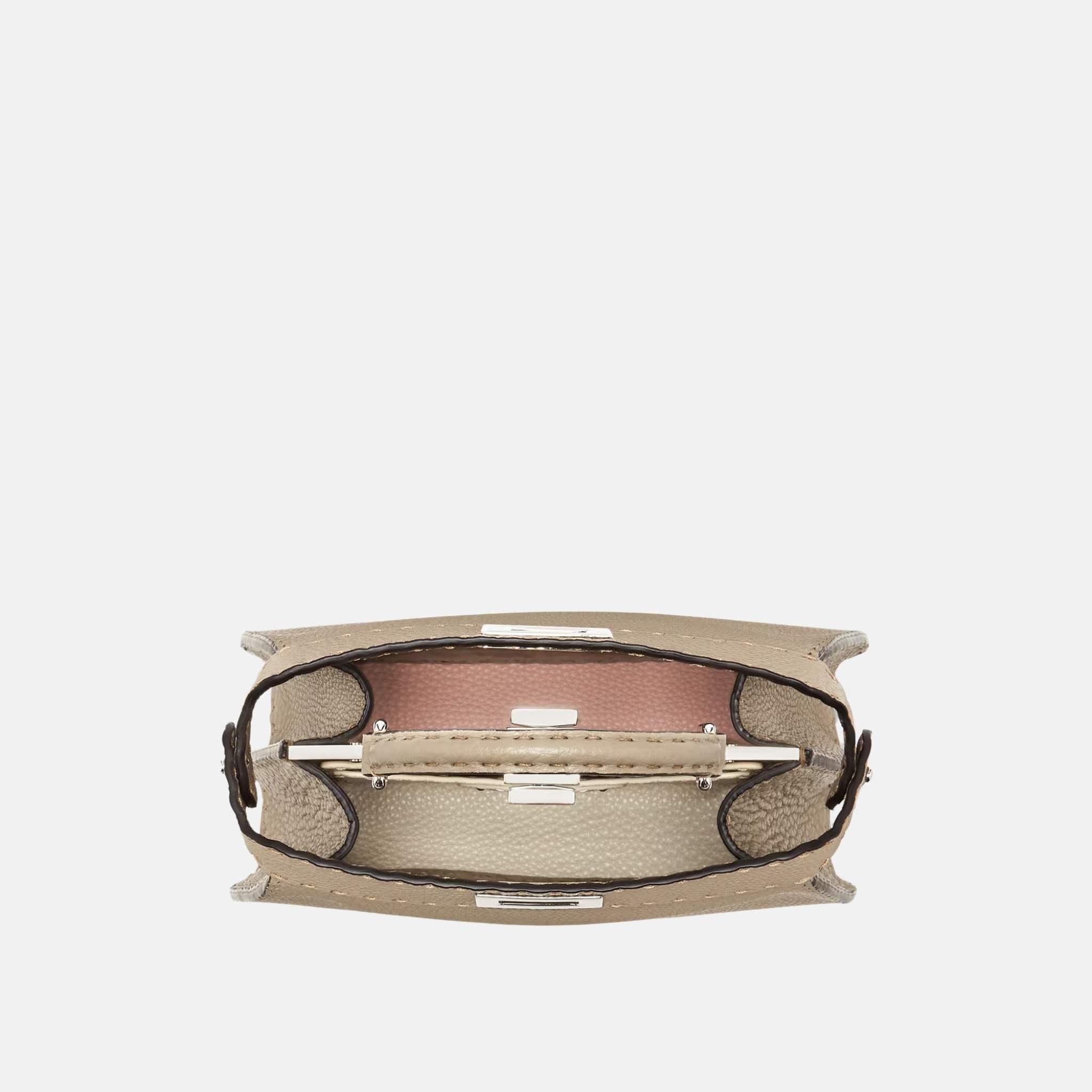 Fendi Peekaboo ISeeU Small Selleria Bag With 1254 Hand-Sewn Stitches, Dove Grey, Inside