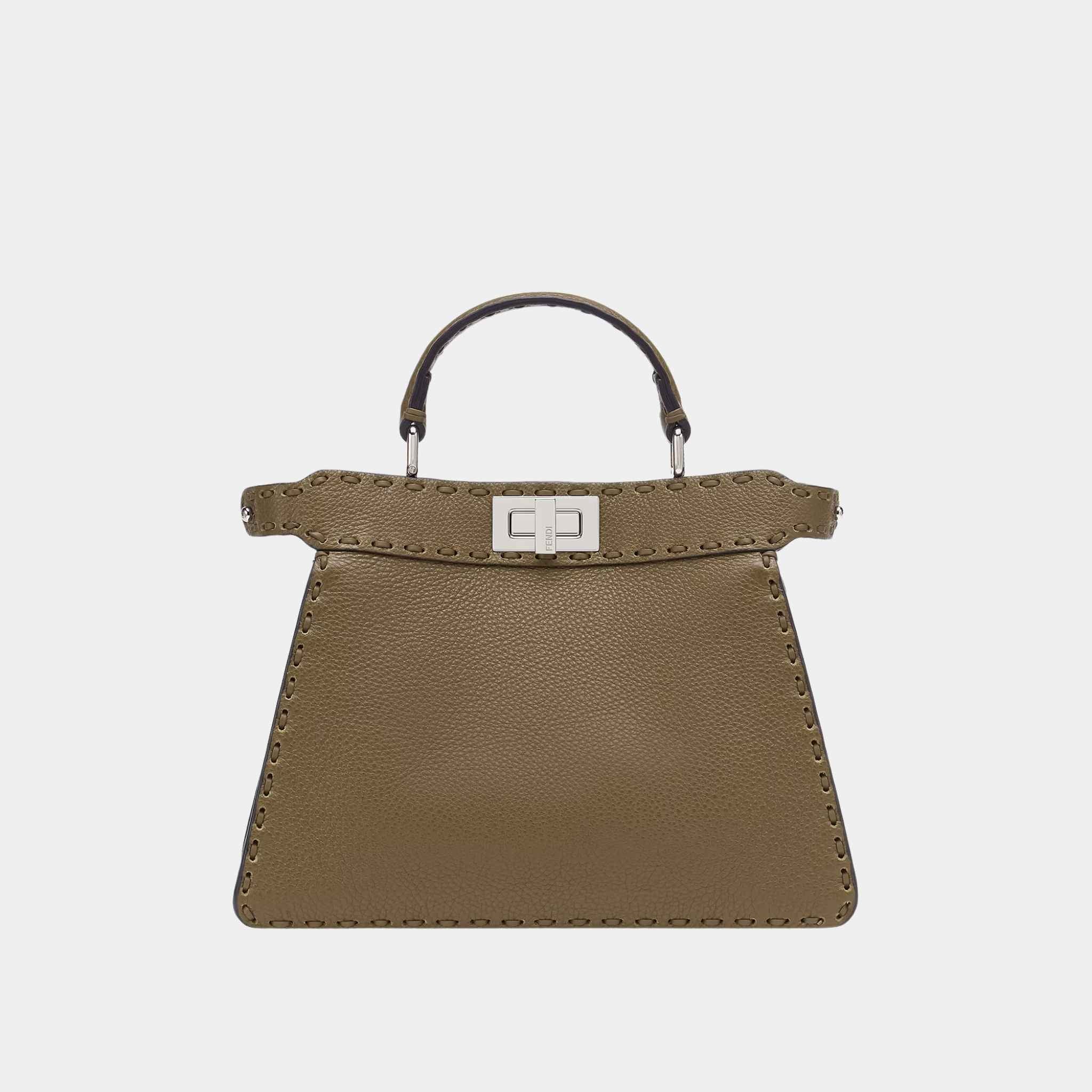 Fendi Peekaboo ISeeU Small Selleria Bag With 556 Hand-Sewn Stitches, Green, Front