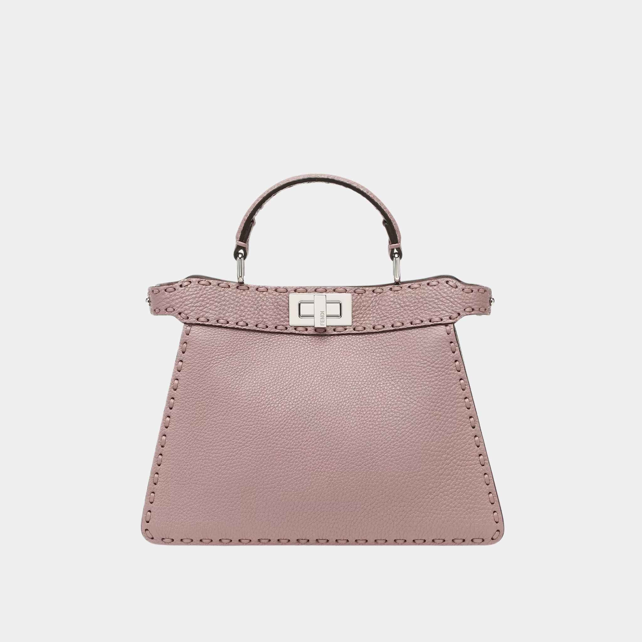 Fendi Peekaboo ISeeU Small Selleria Bag With 556 Hand-Sewn Stitches, Mauve Pink, Front