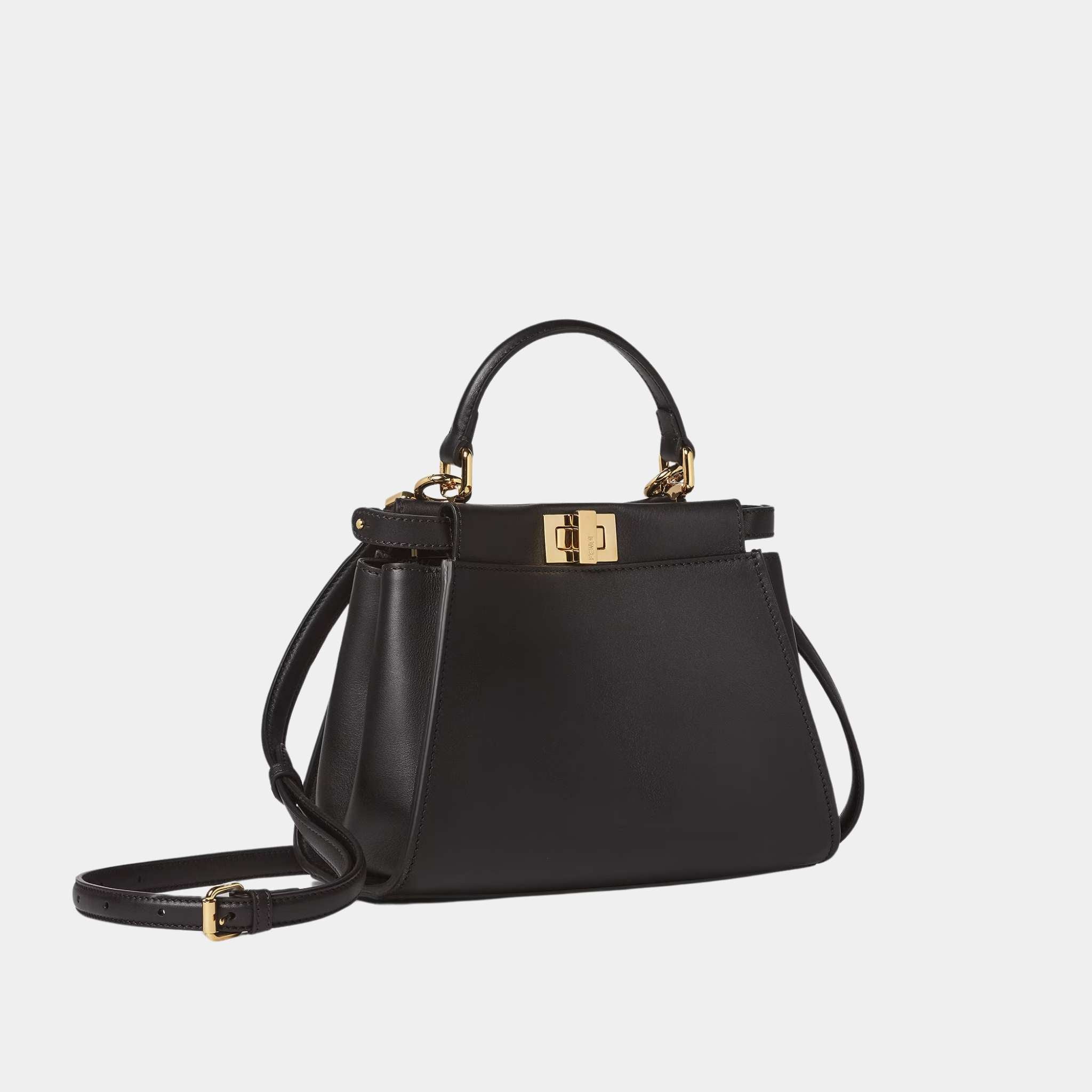 Fendi Peekaboo Mini Leather Bag, Black, Strap
