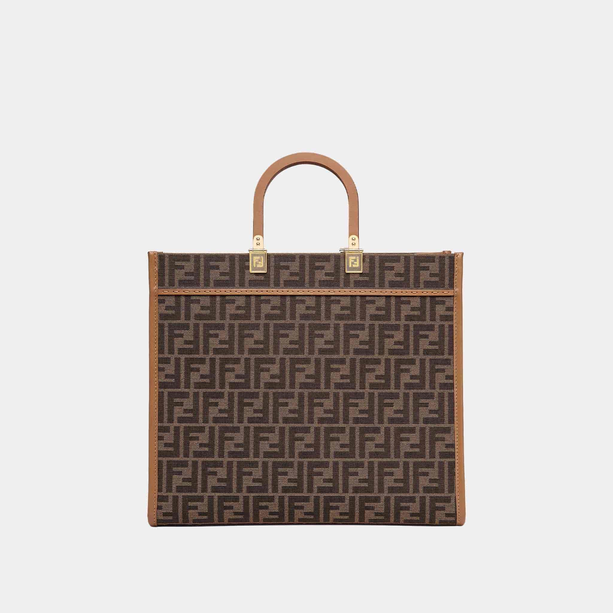 Fendi Sunshine Medium Brown FF Jacquard Fabric Shopping Bag, Back