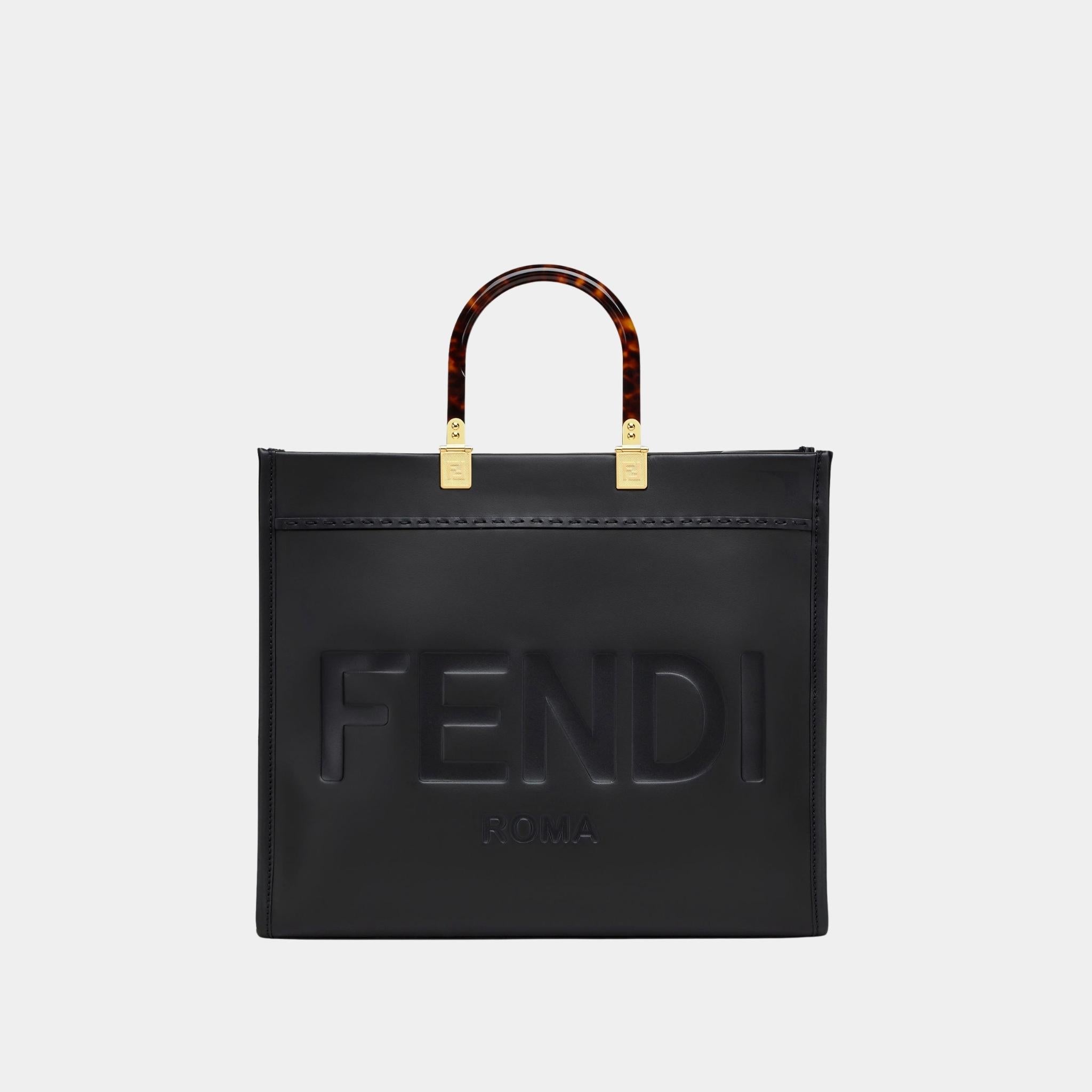 Fendi Sunshine Medium Leather Shopper, Black, Front