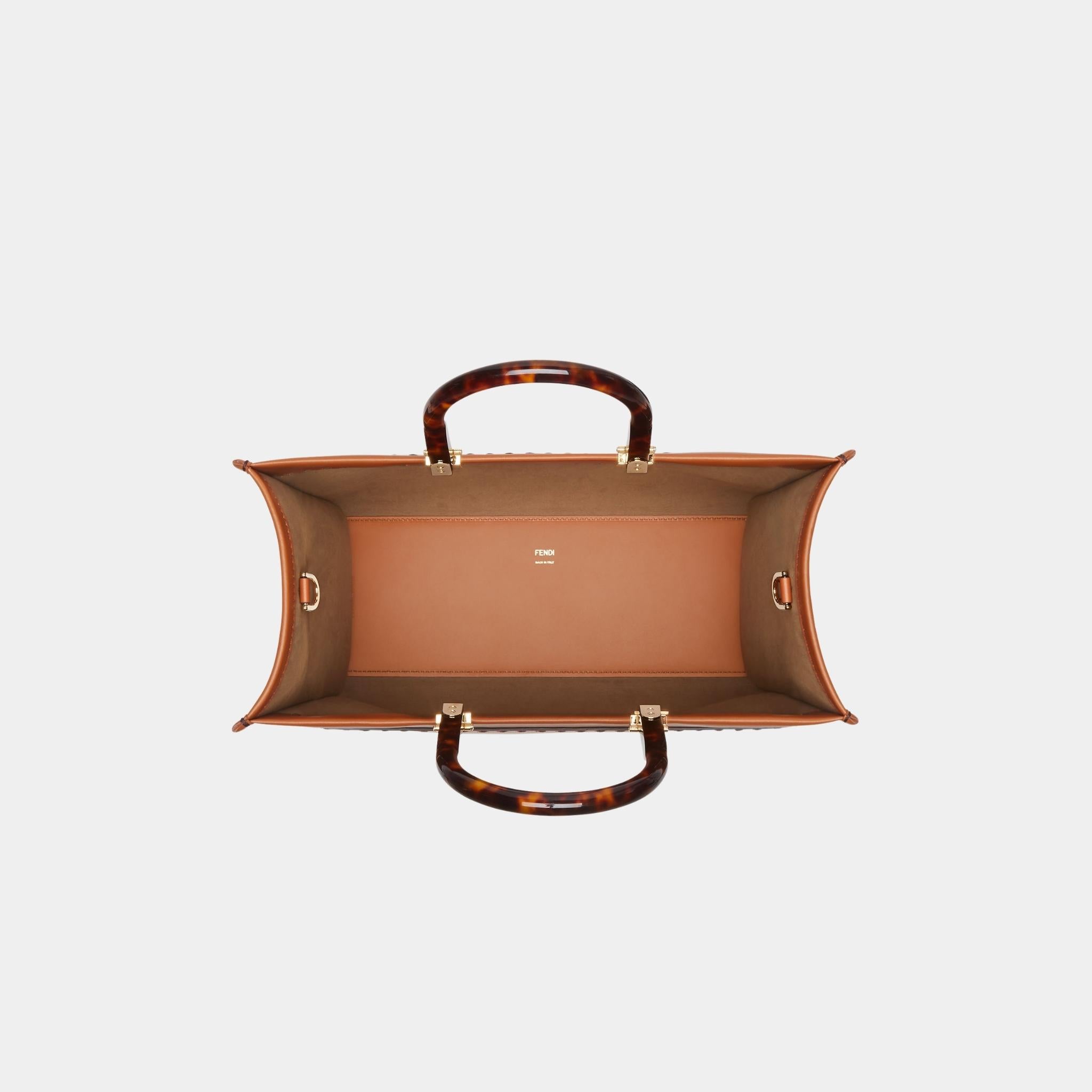 Fendi Sunshine Medium Leather Shopper, Brown, Top