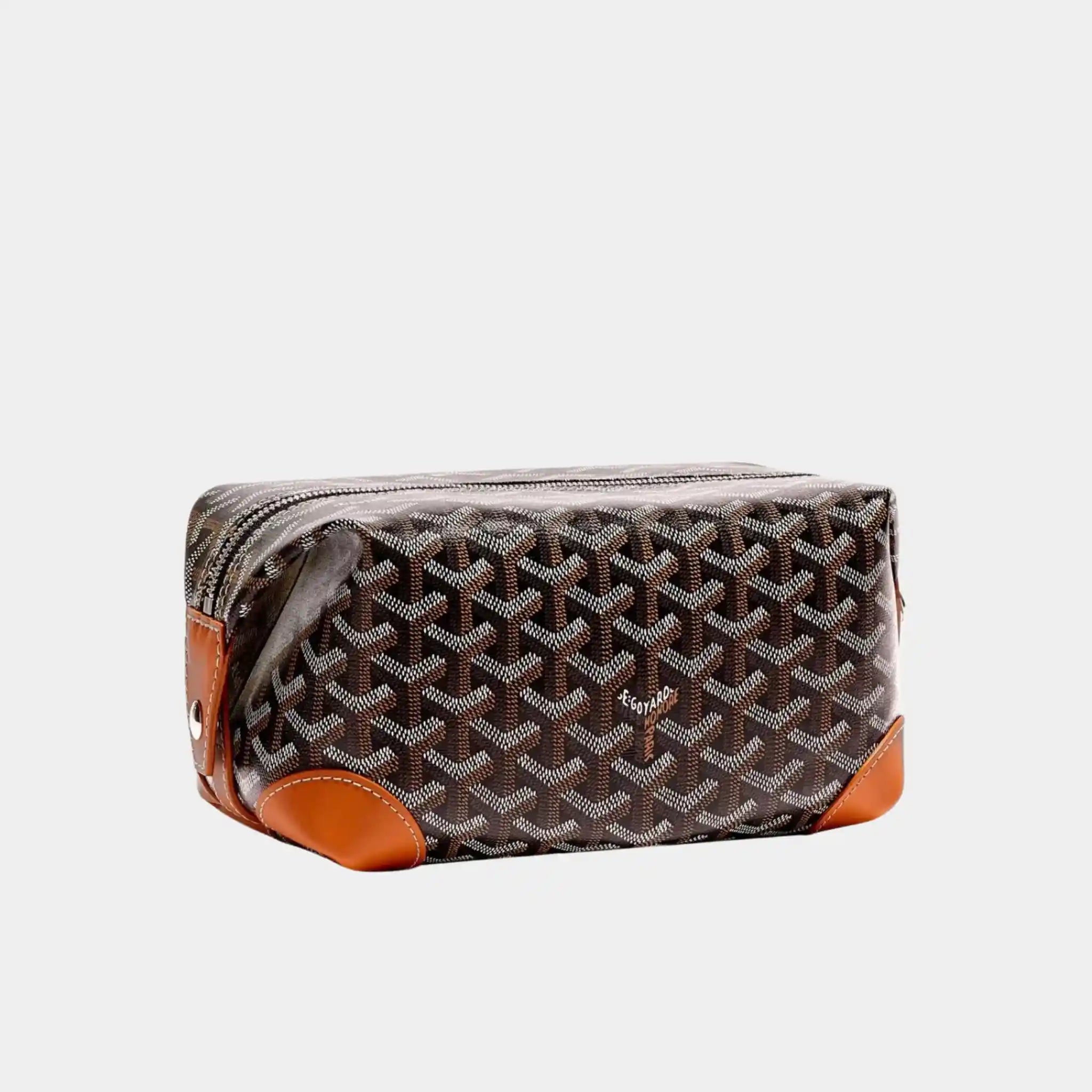 Goyard Bowling 25 Toiletry Bag, Black and Tan, Front View