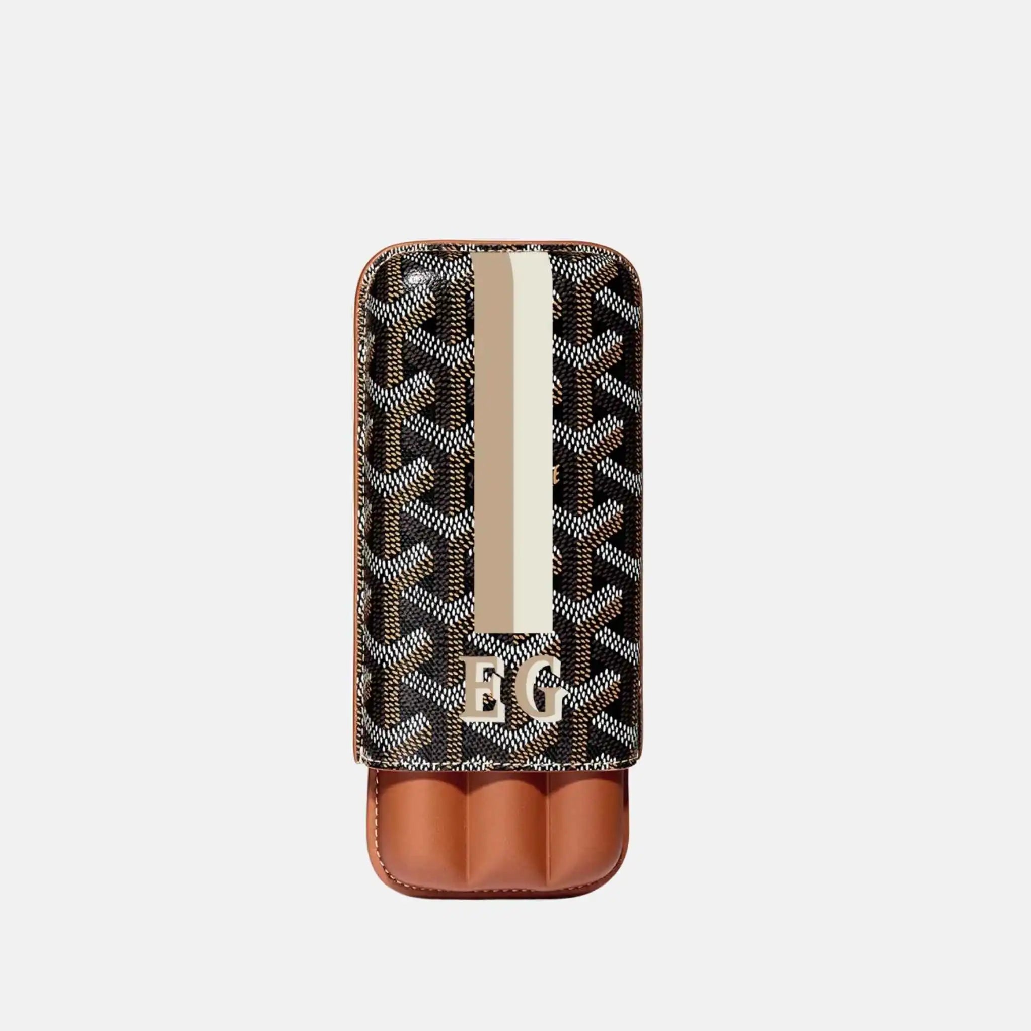 Goyard Churchill 3 Cigar Case Stripes and Initials, Black and Tan