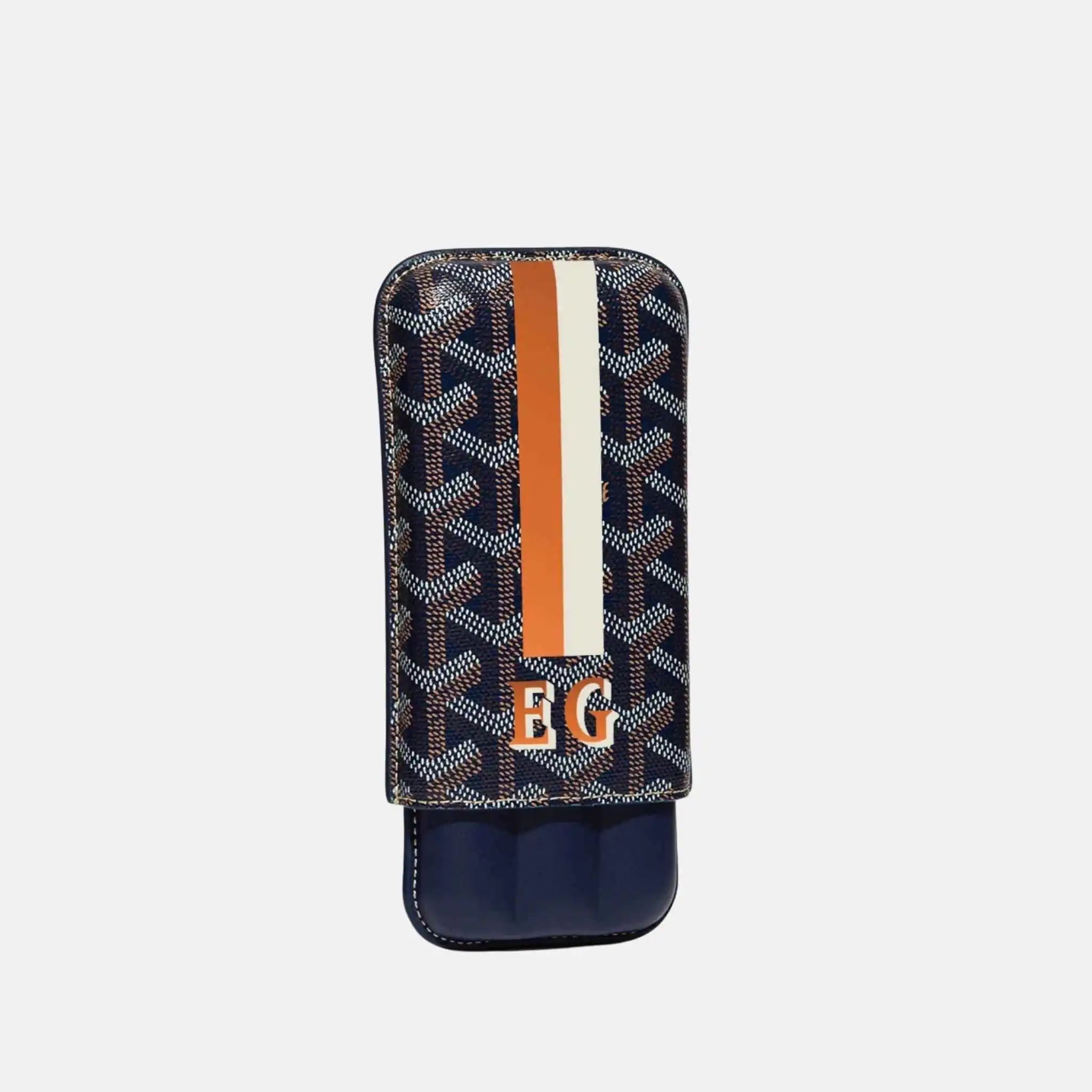 Goyard Churchill 3 Cigar Case Stripes and Initials, Navy Blue