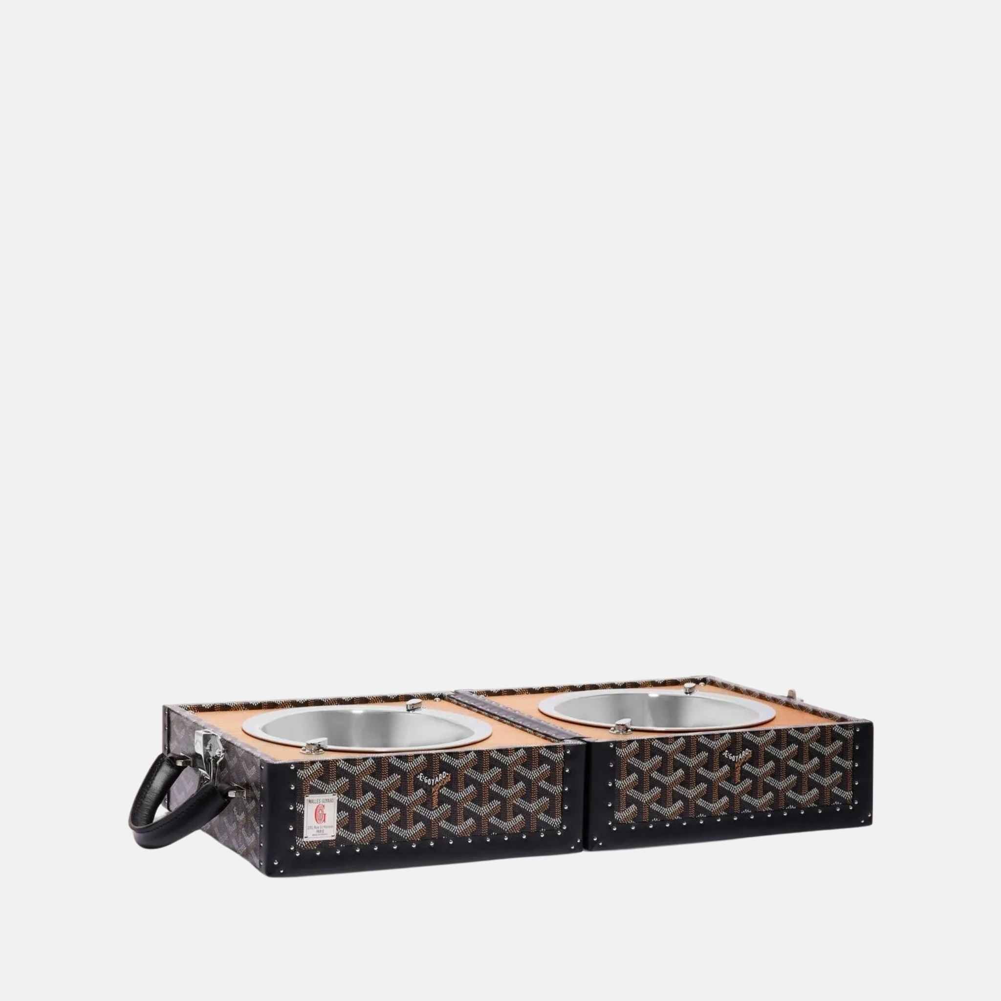 Goyard Luxury Travel Pet Bowl, Black, Inside