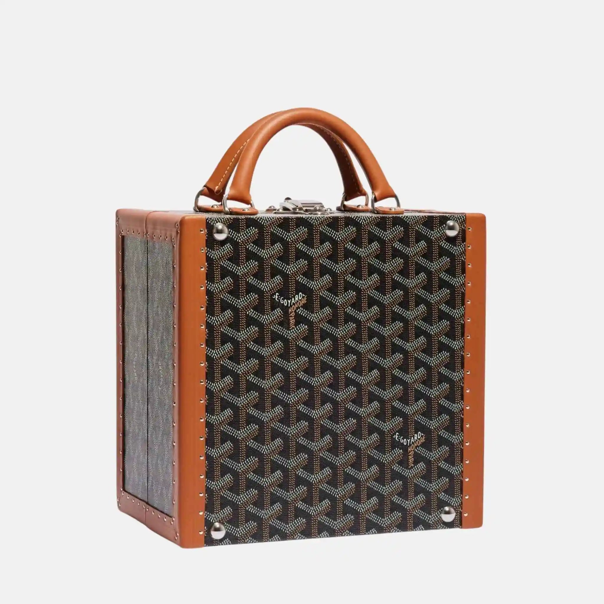 Goyard Luxury Travel Pet Bowl, Black and Tan, Front