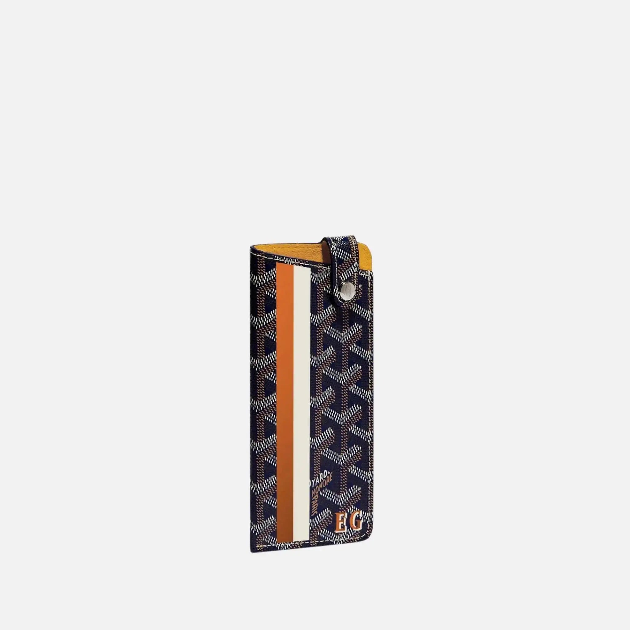 Goyard Montmartre PM Glasses Case Stripes and Initials, Navy Blue