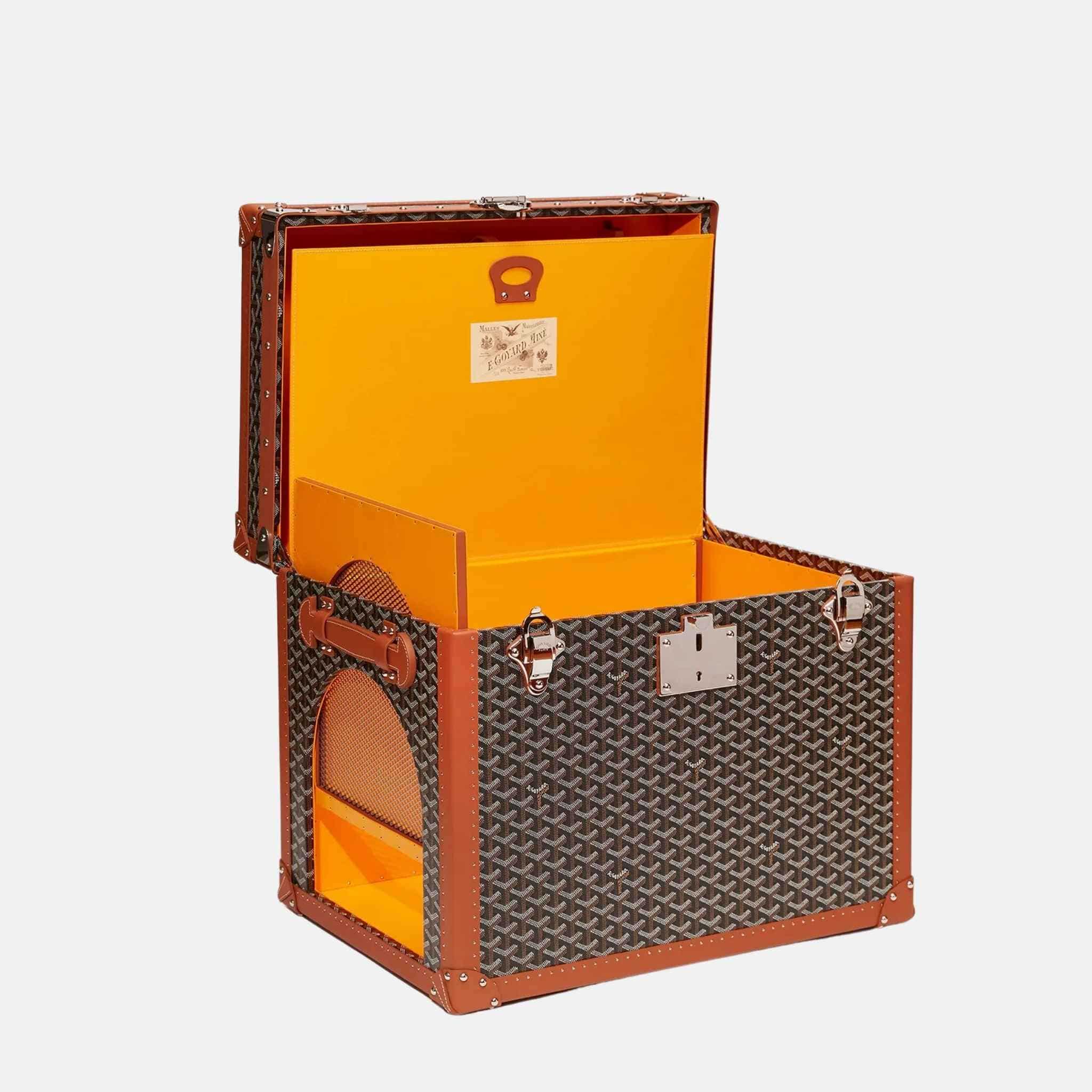 Goyard Niche Luxury Pet Trunk, Black and Tan, Inside