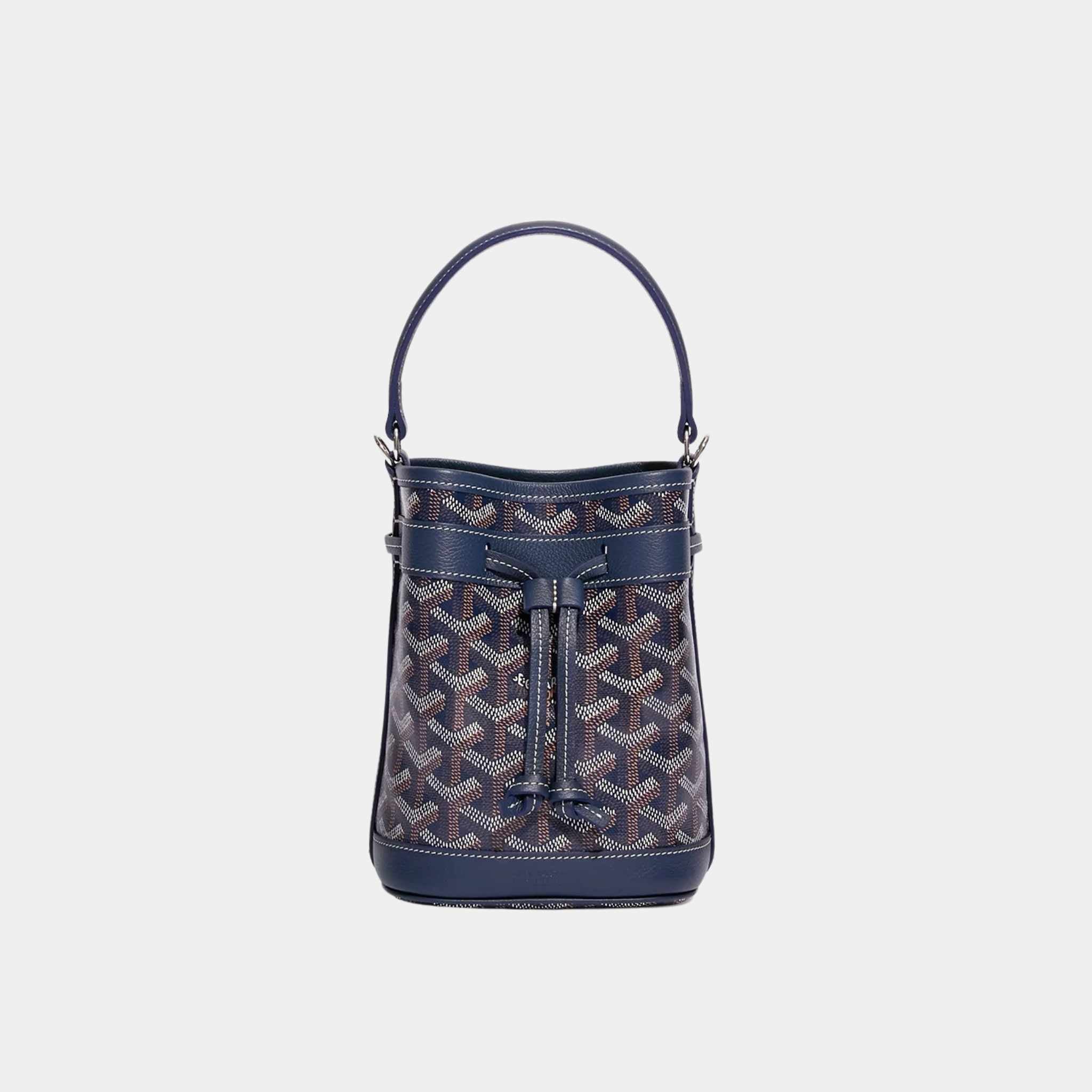 Goyard Petit Flot Mini Bucket Bag, Navy Blue, Front