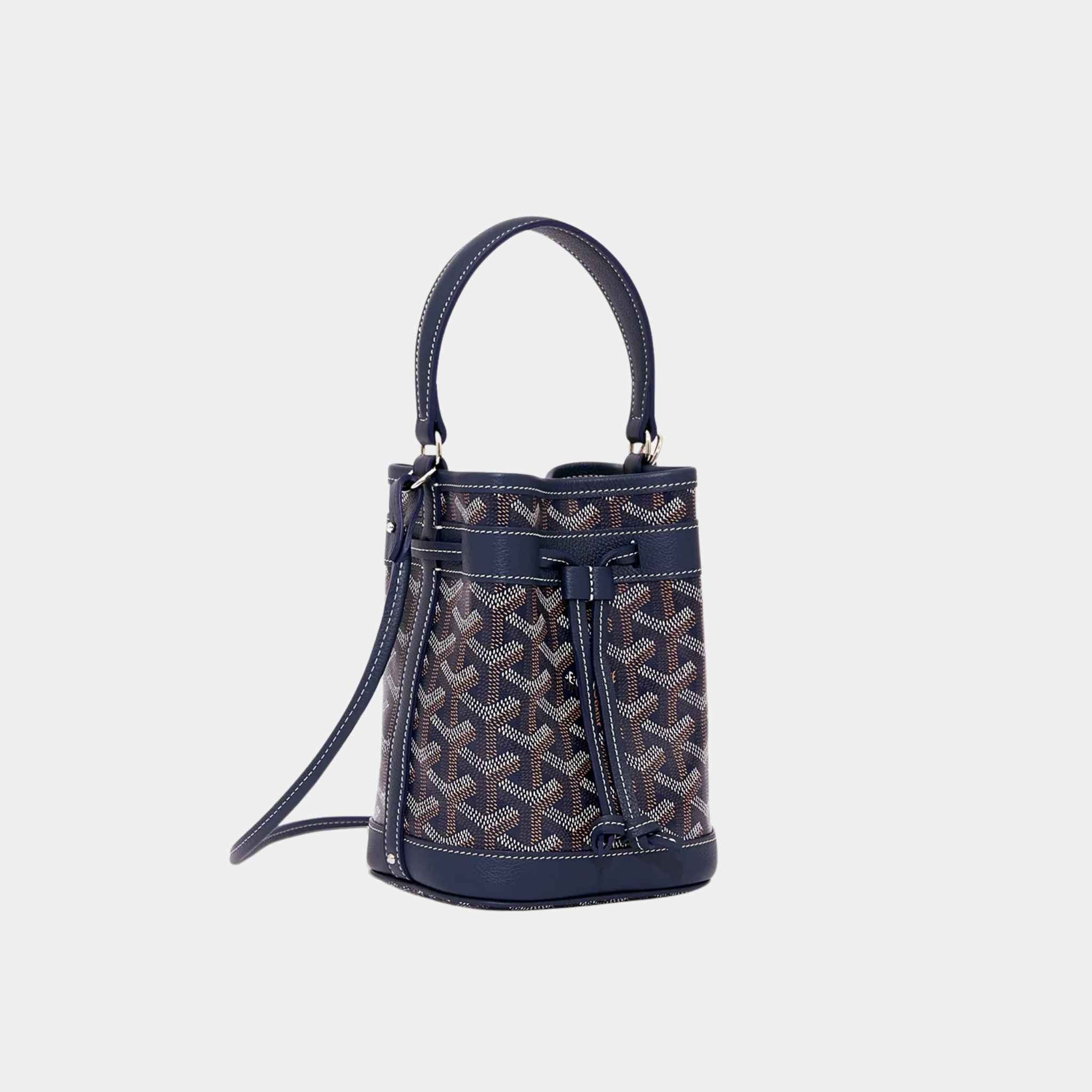 Goyard Petit Flot Mini Bucket Bag, Navy Blue, Side