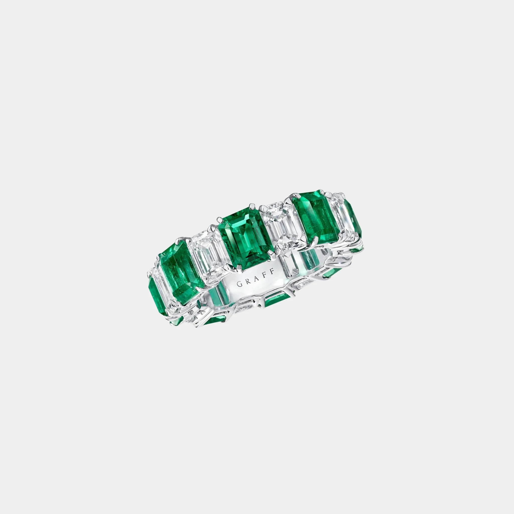 Classic Graff Emerald Cut Emerald and Diamond Wedding Band, Top