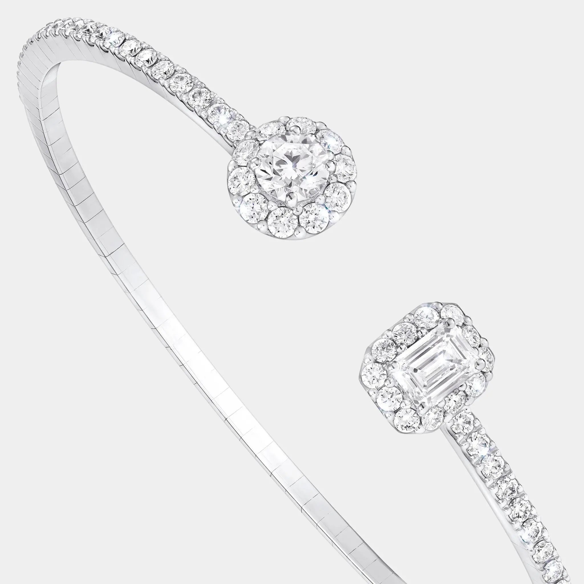 Graff Icon Round and Emerald Cut Open Diamond Bangle, Close