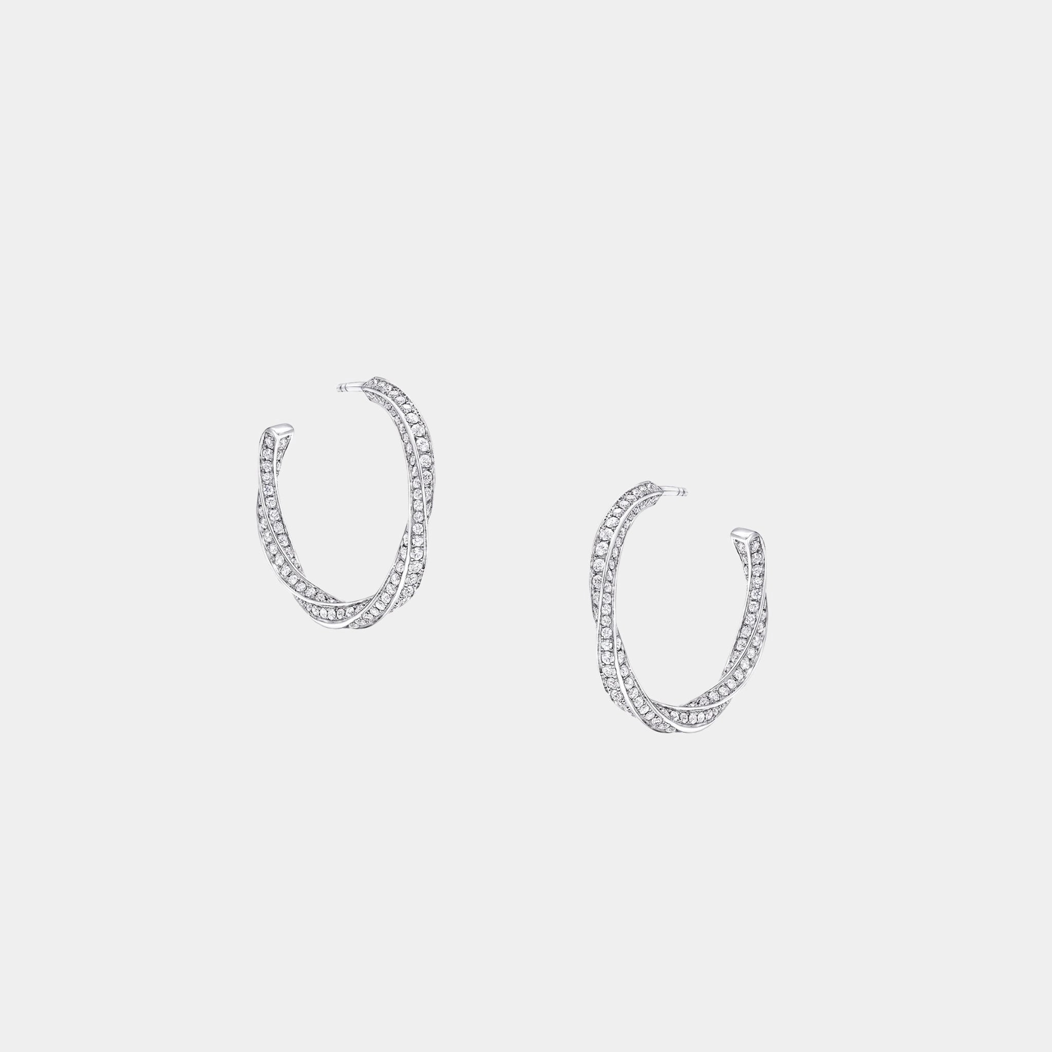 Graff Spiral Diamond Hoop Earrings White Gold, Front