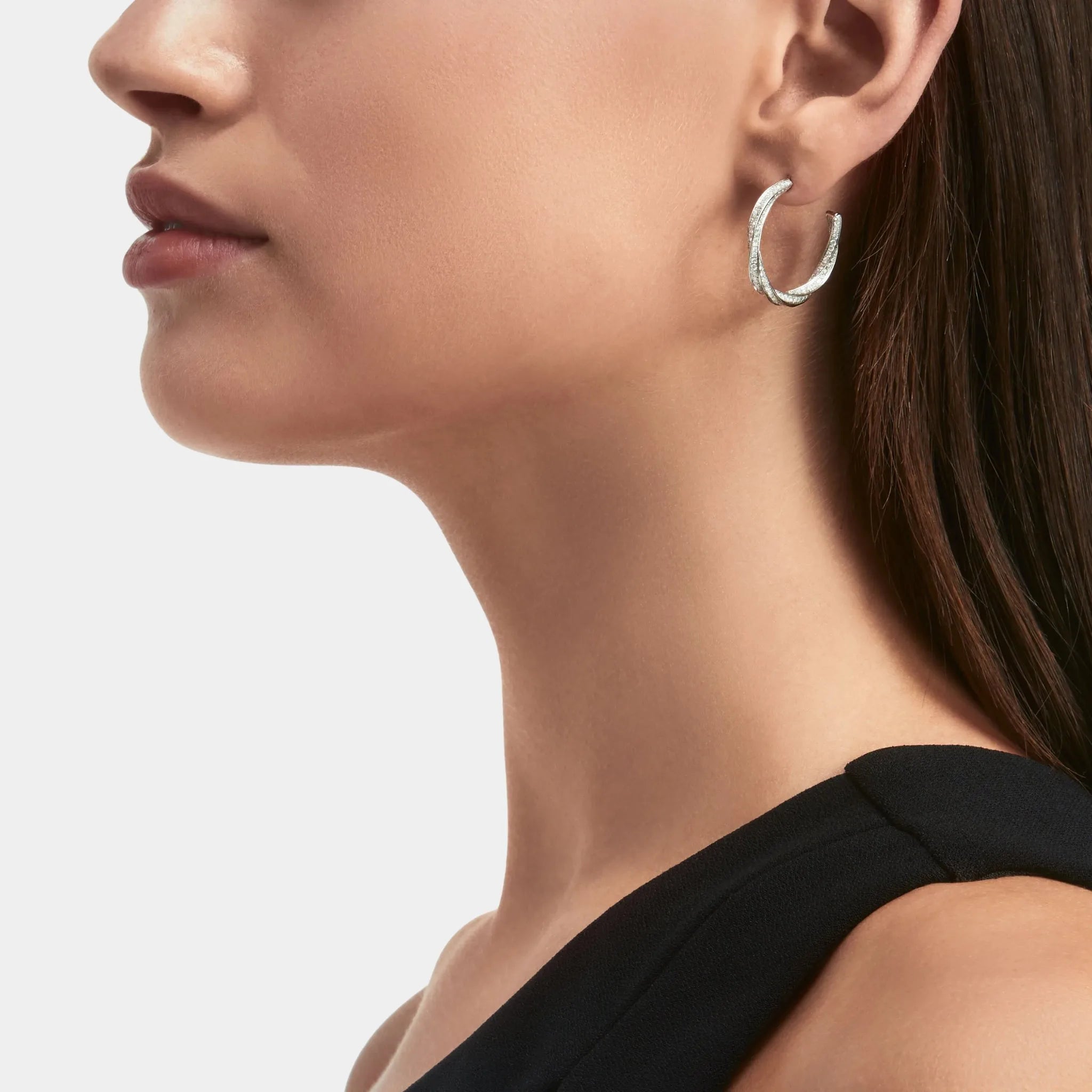 Graff Spiral Diamond Hoop Earrings White Gold, Model