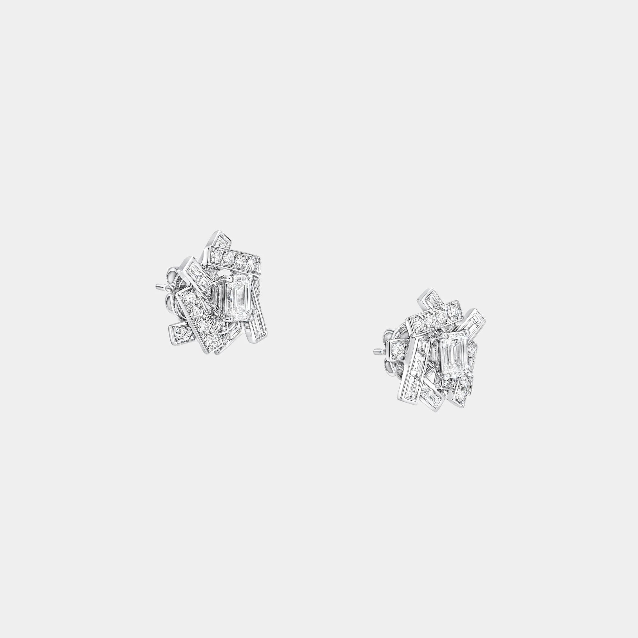 Graff Threads Emerald Cut Diamond Stud Earrings, White Gold, Side