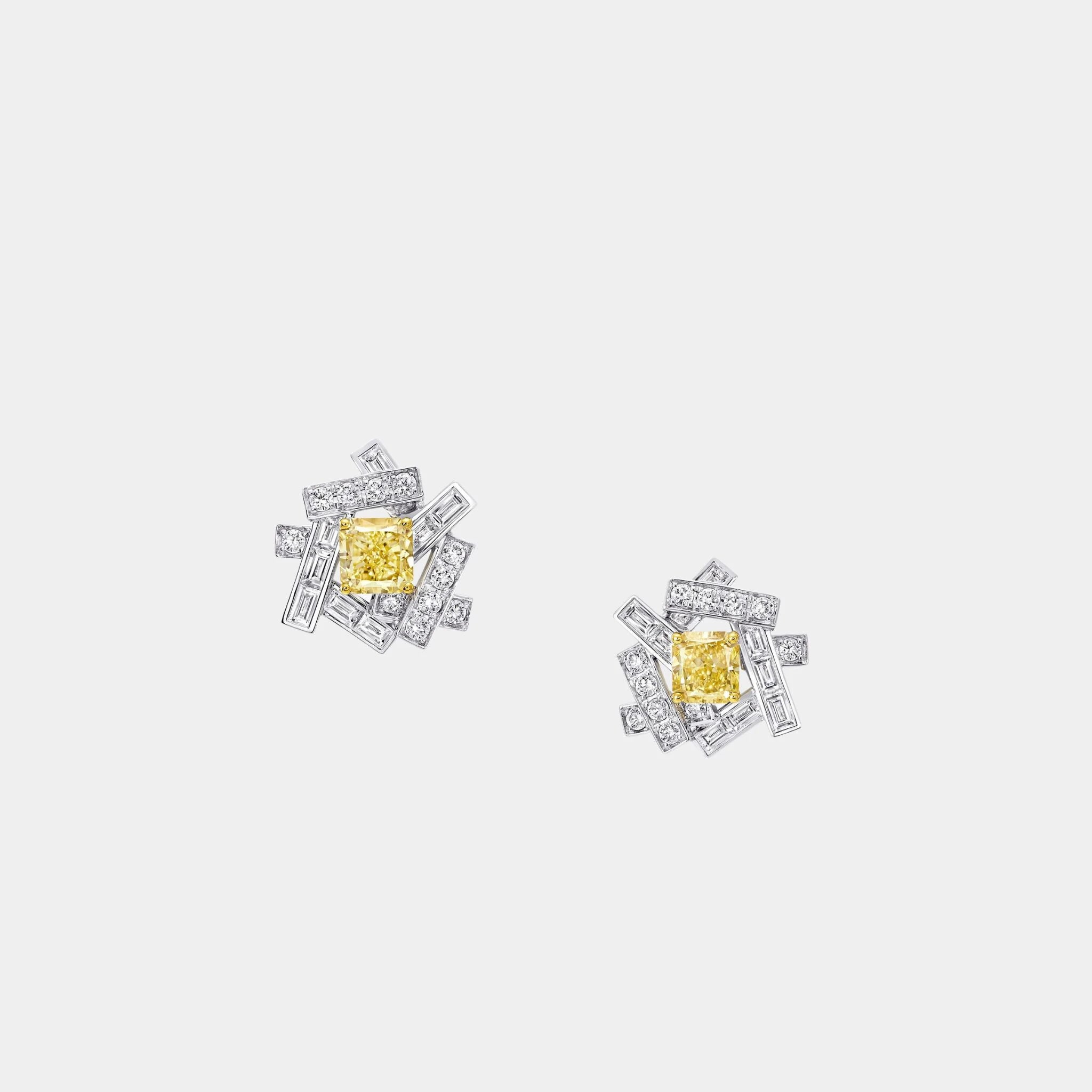 Graff Threads Yellow and White Diamond Stud Earrings, White Gold, Yellow Gold, Front