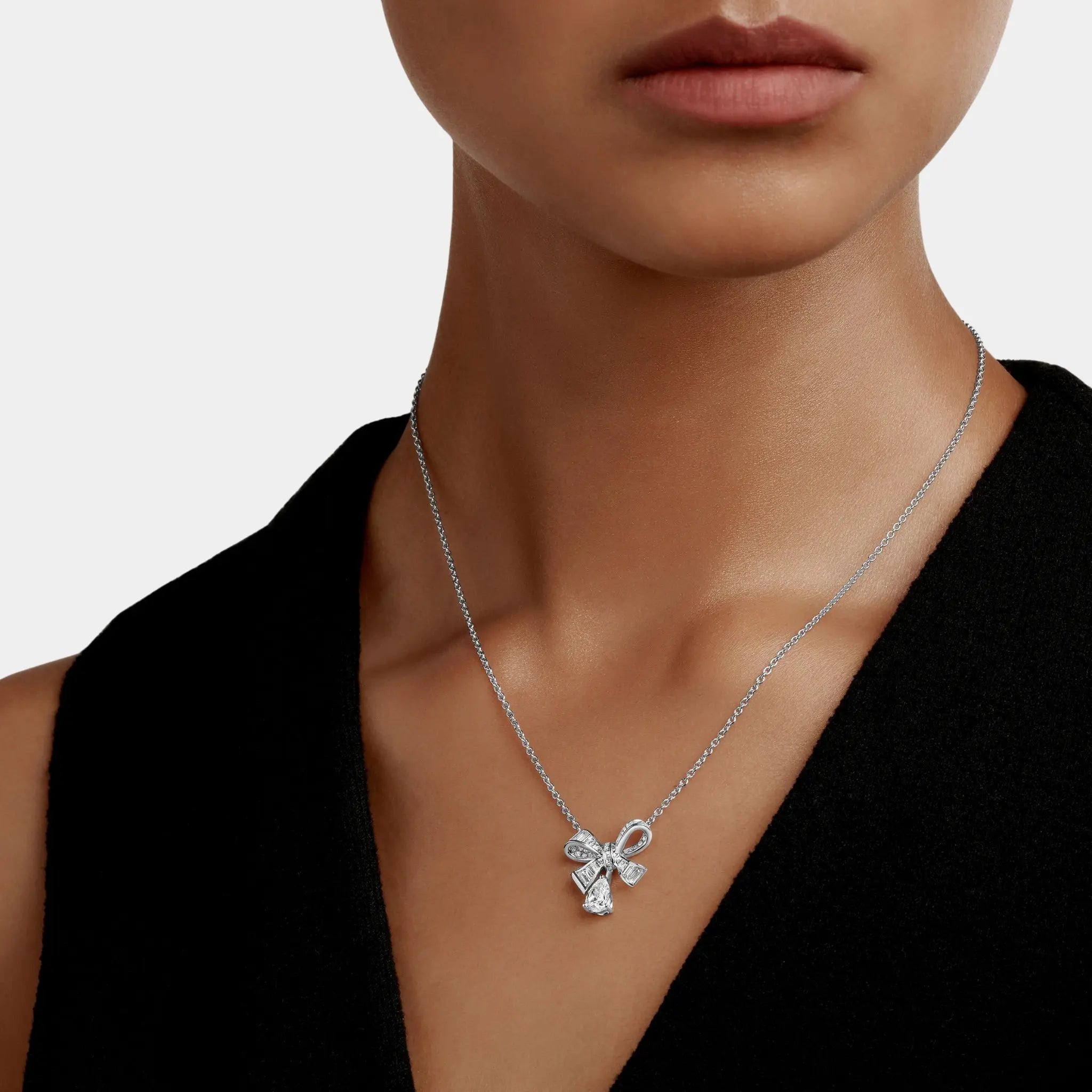 Graff Tildas Bow Baguette Cut Diamond Drop Pendant, Model
