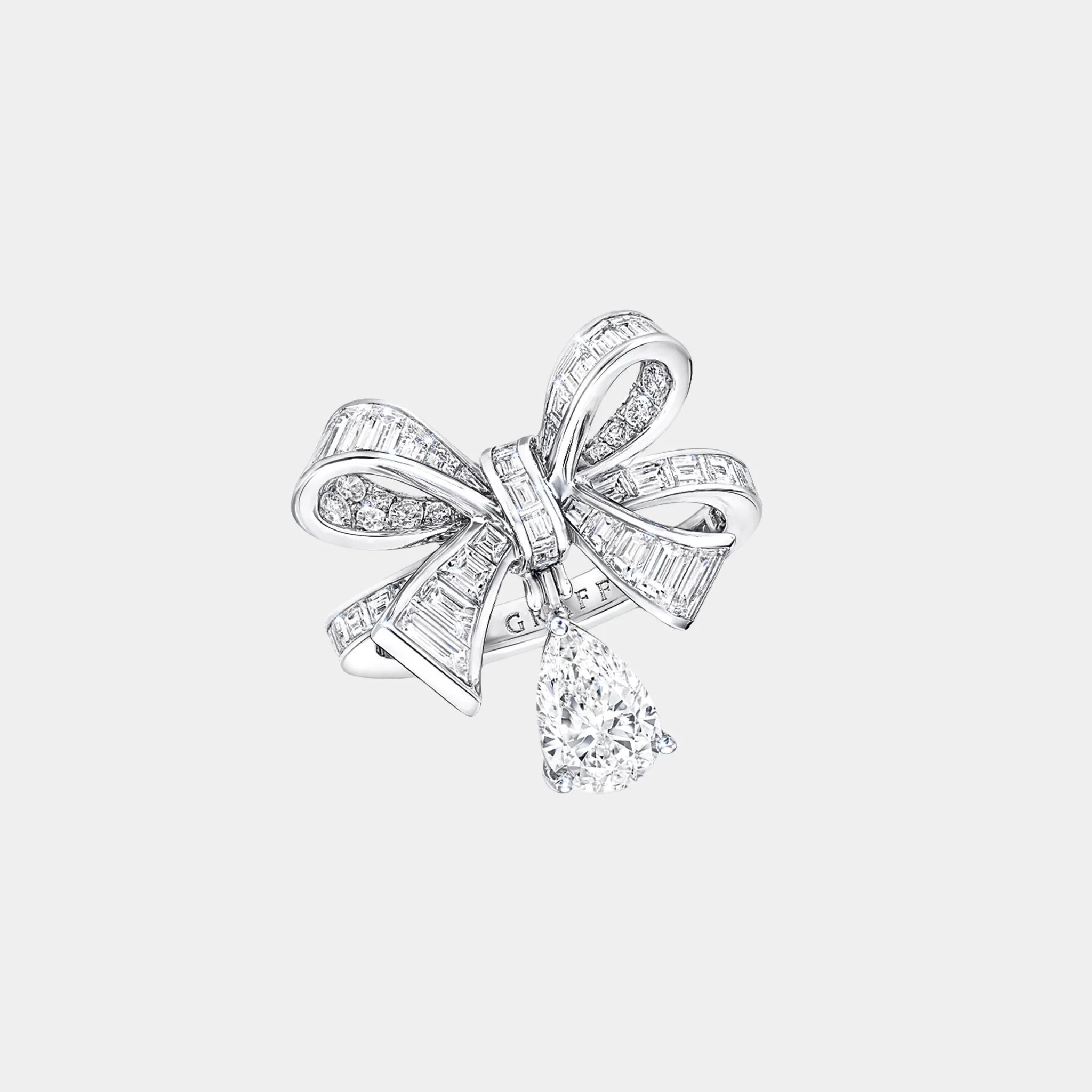 Graff Tildas Bow Baguette Cut Diamond Drop Ring, Top