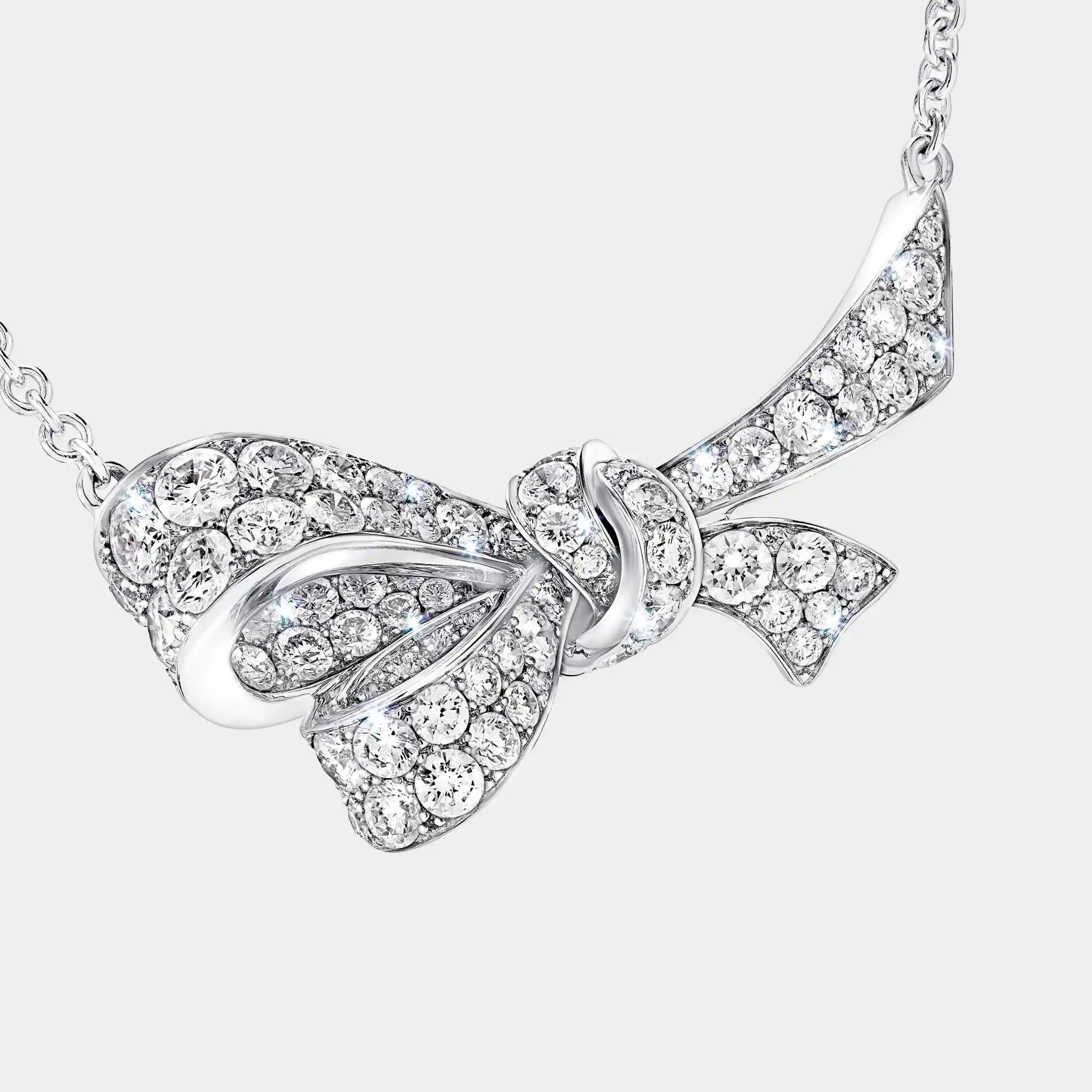Grass Tildas Bow Diamond Pendant, Close