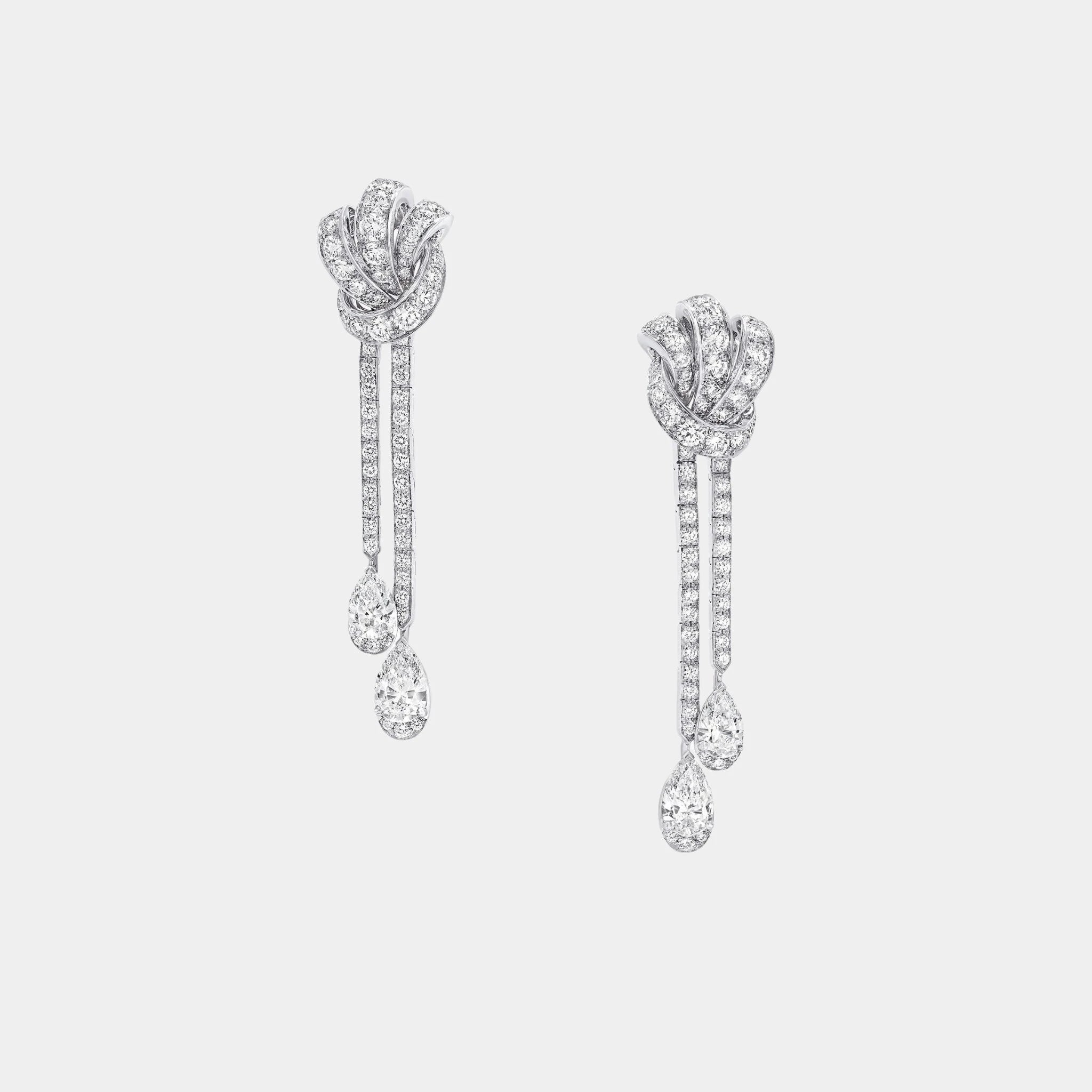 Graff Tildas Bow Double Pavé Diamond Drop Earrings, Front