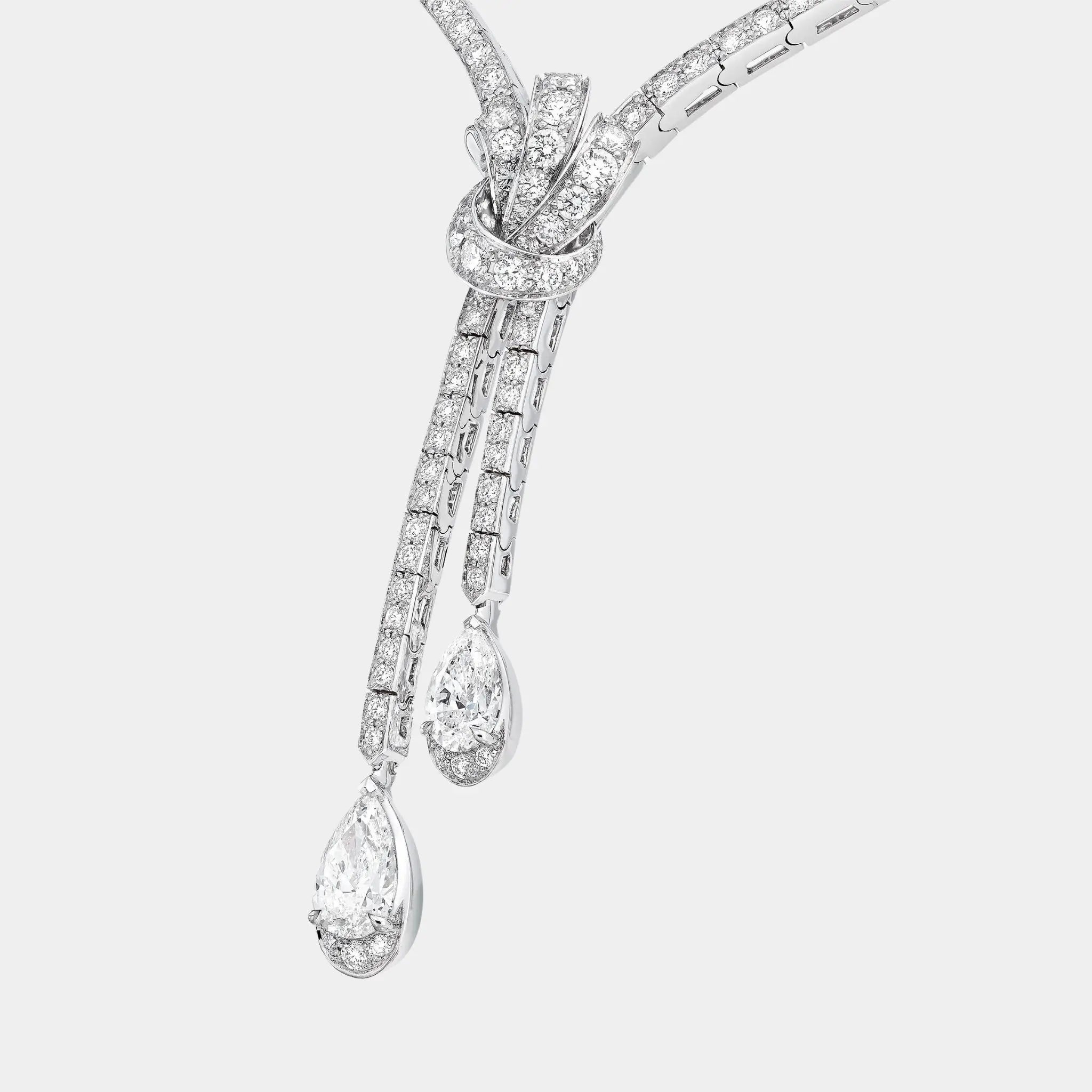 Tildas Bow Double Pavé Diamond Drop Necklace