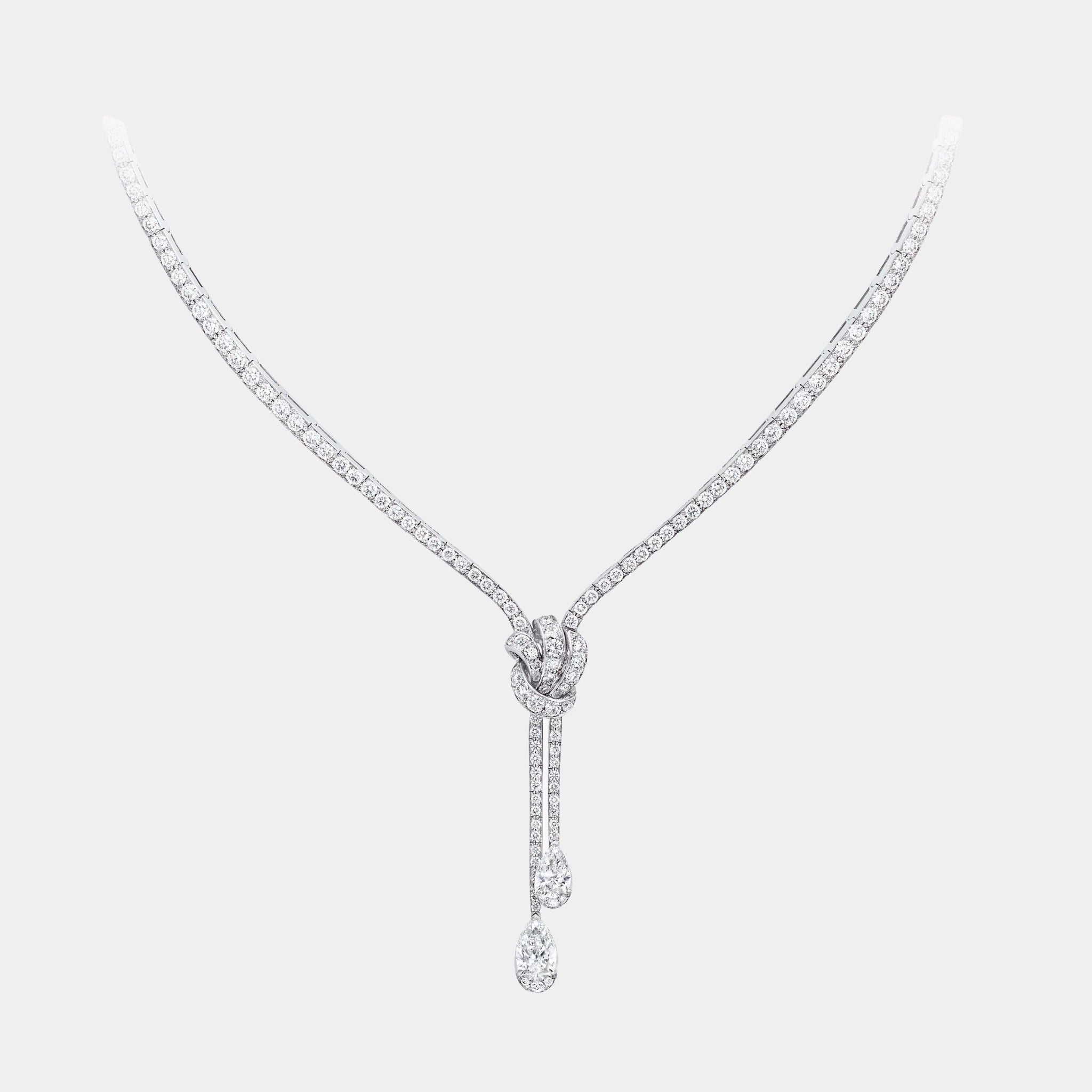 Tildas Bow Double Pavé Diamond Drop Necklace