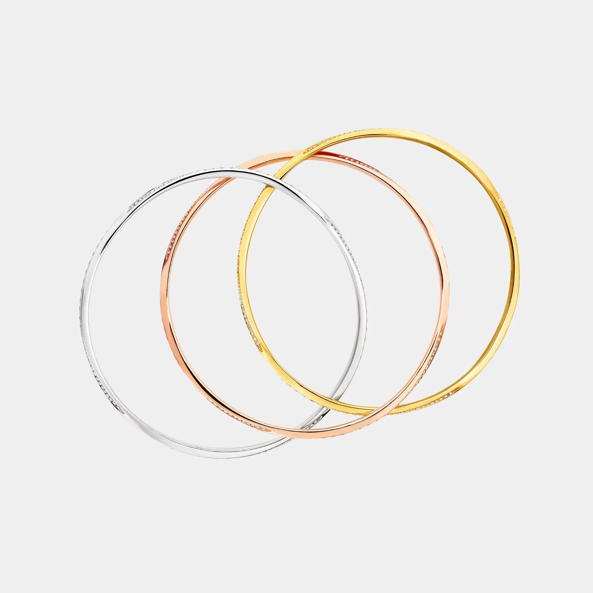 Graff Triple Spiral Pavé Diamond Bangle, White, Rose and Yellow Gold
