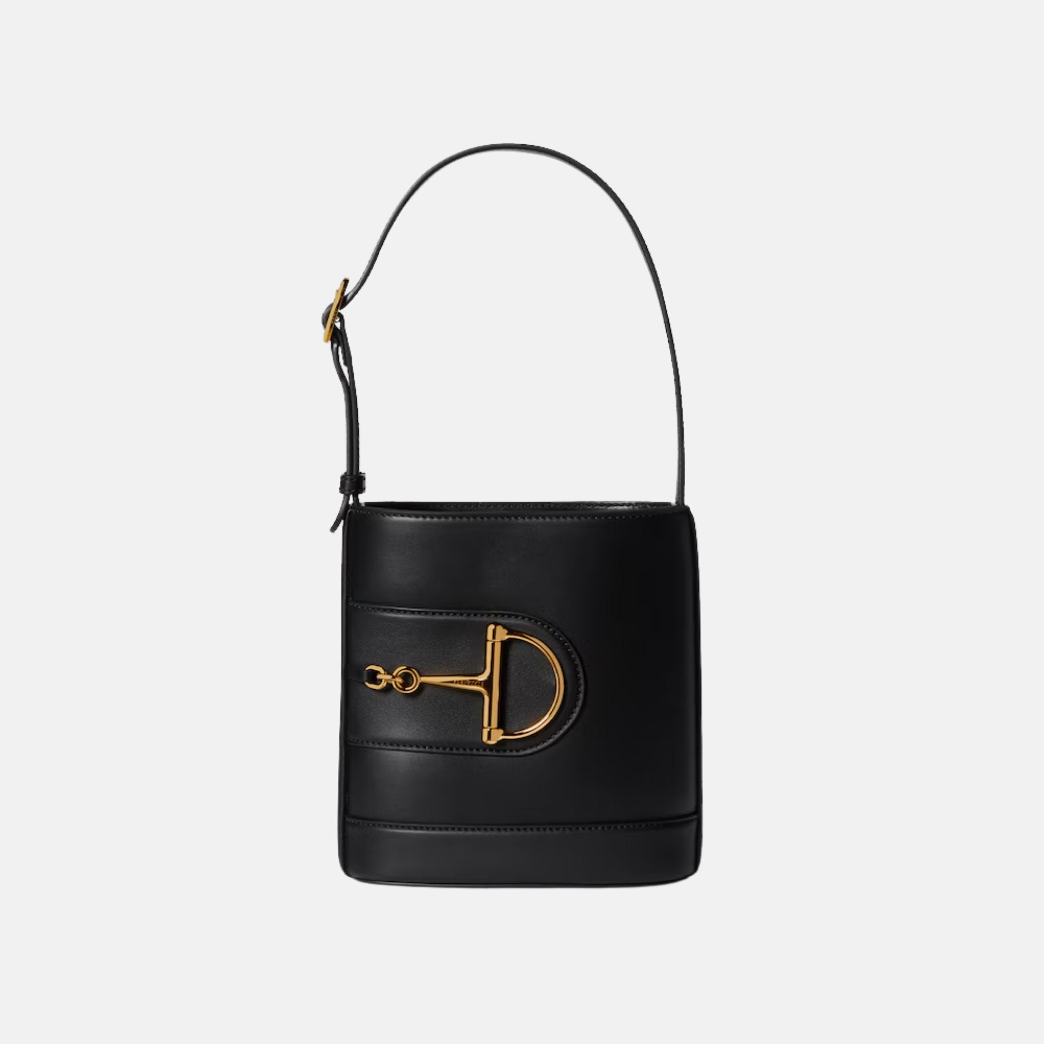 Gucci 73 Small Bucket Bag In Smooth Leather, Black, Front
