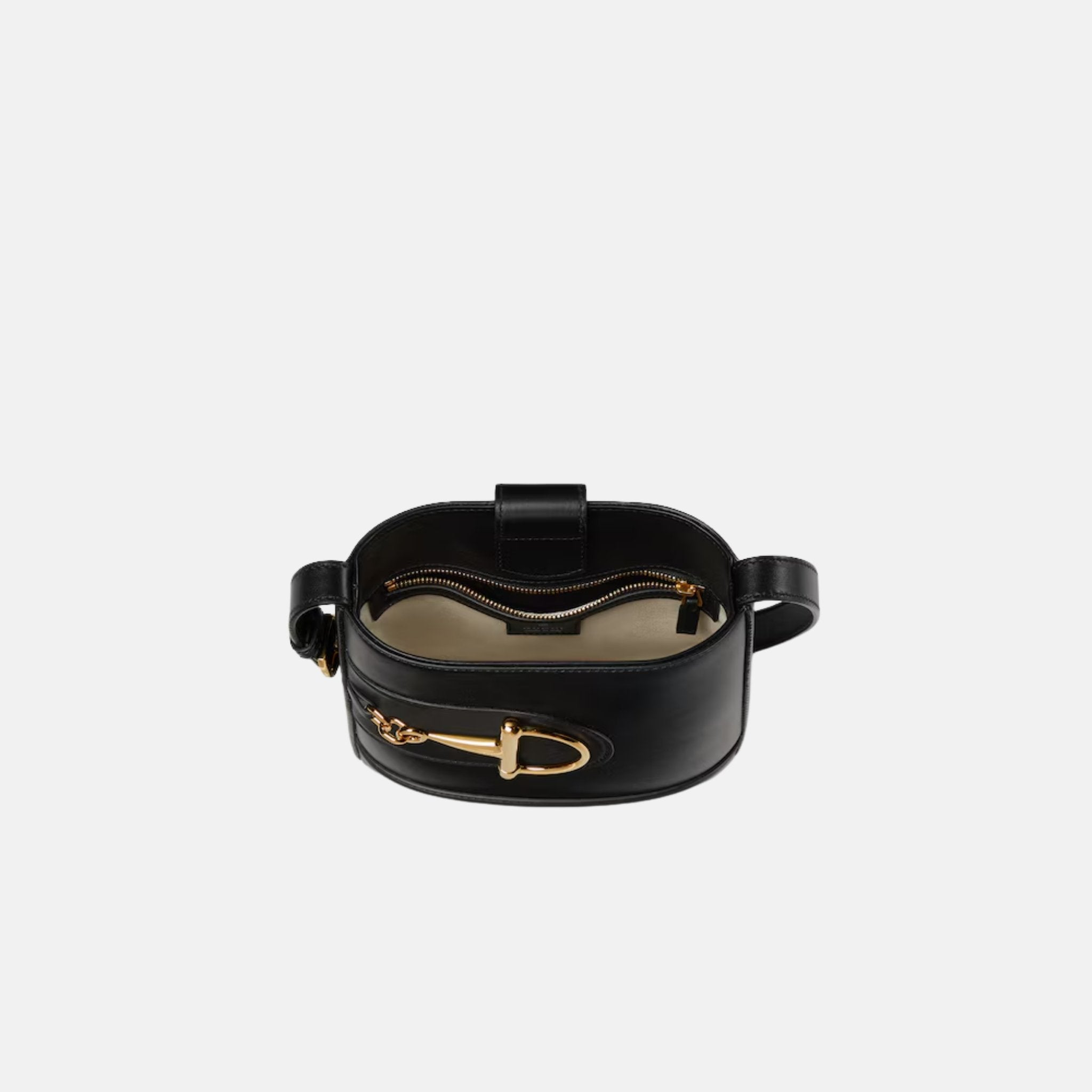 Gucci 73 Small Bucket Bag In Smooth Leather, Black, Inside