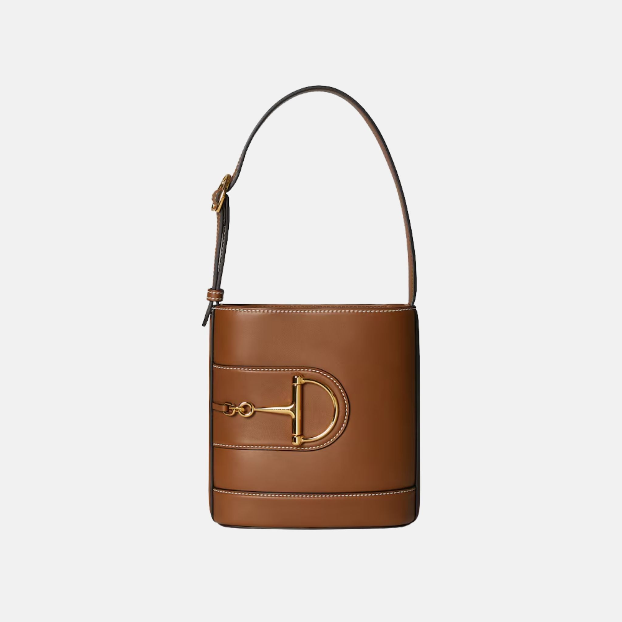 Gucci 73 Small Bucket Bag In Smooth Leather, Brown, Front