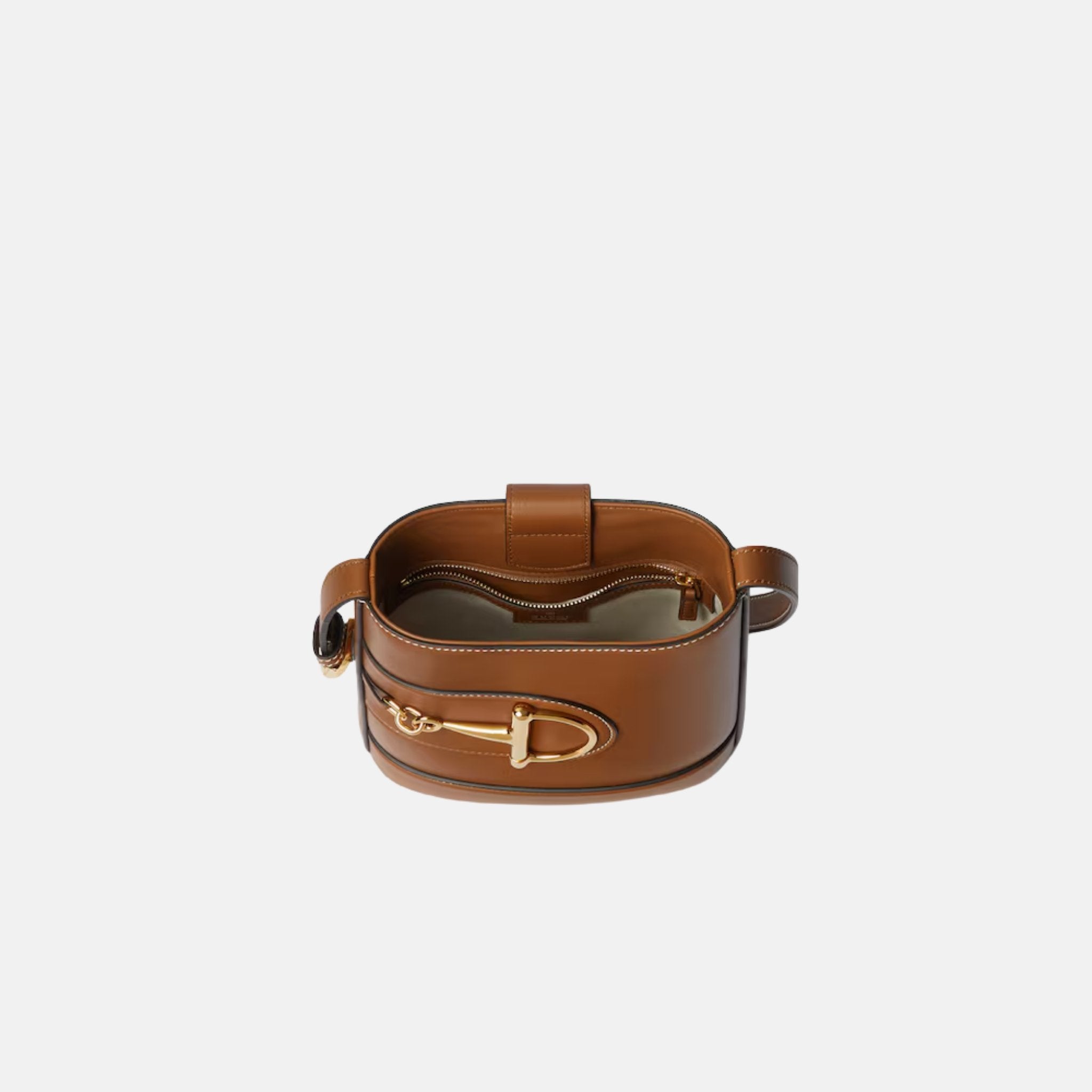 Gucci 73 Small Bucket Bag In Smooth Leather, Brown, Inside